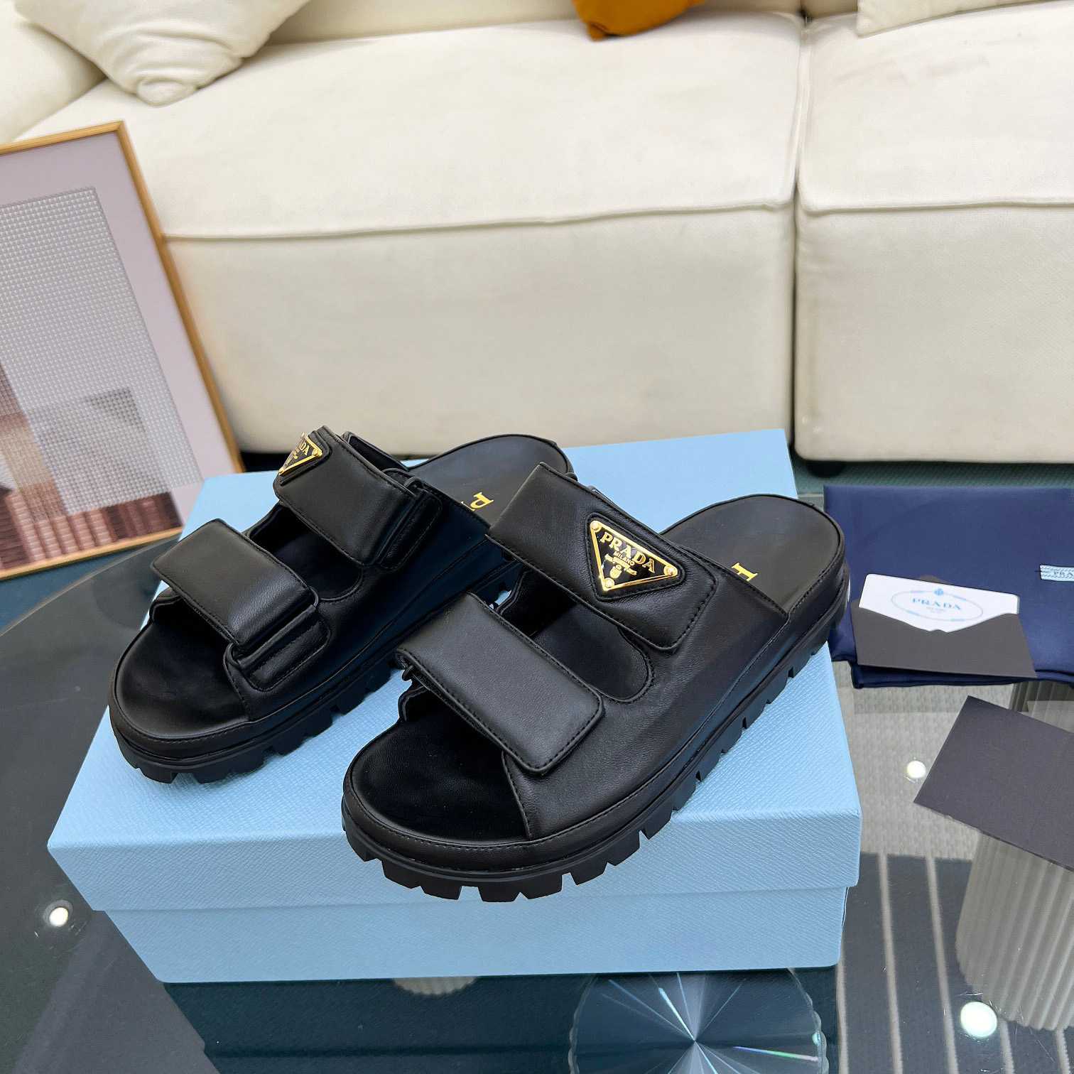 Prada Nappa Leather Slides - DesignerGu