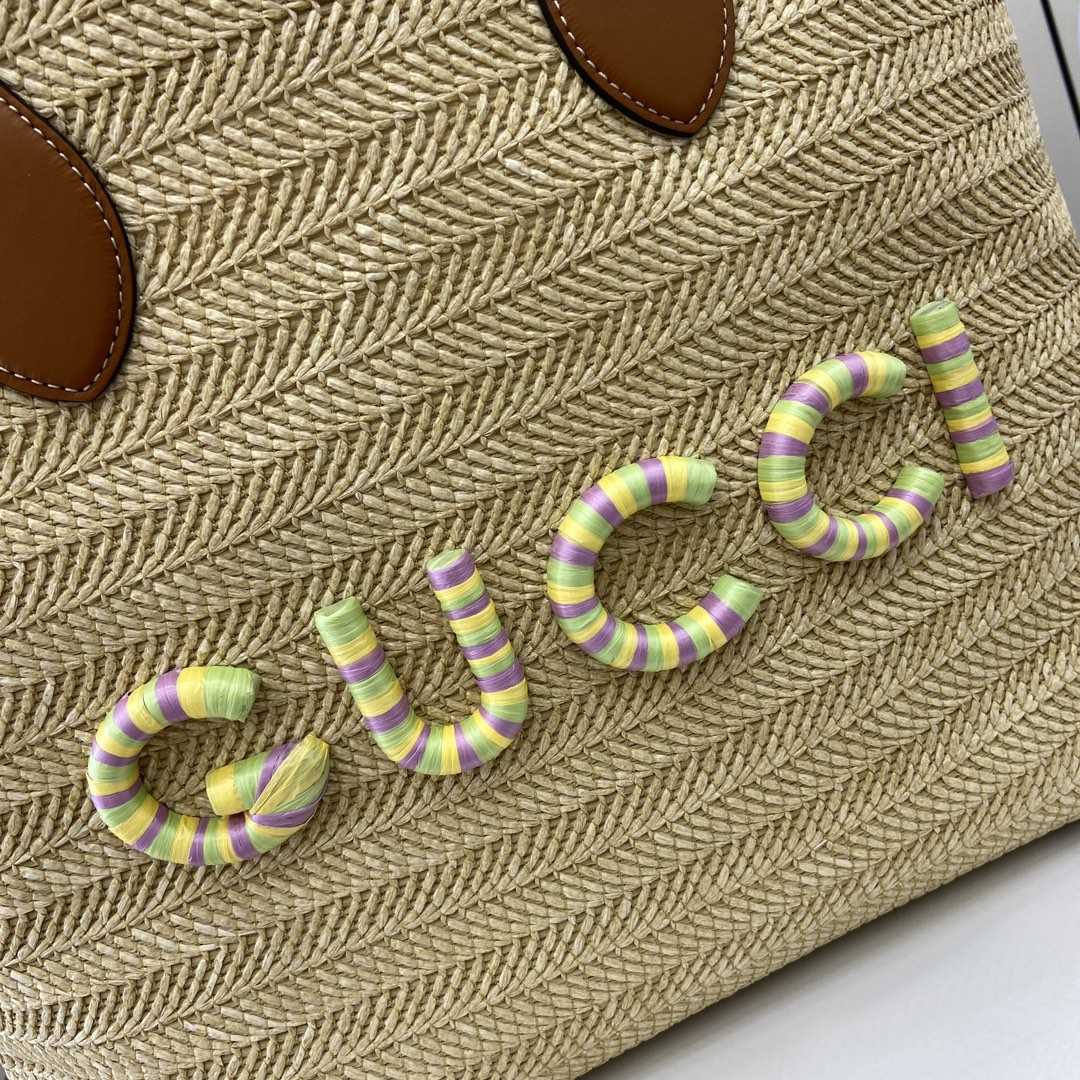 Gucci Medium Straw-effect Tote - DesignerGu