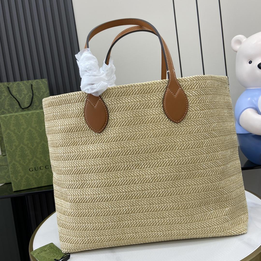 Gucci Medium Straw-effect Tote - DesignerGu