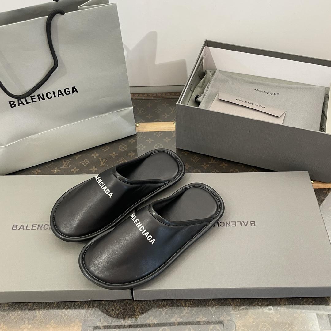 Balenciaga Logo-print Leather Slippers - DesignerGu