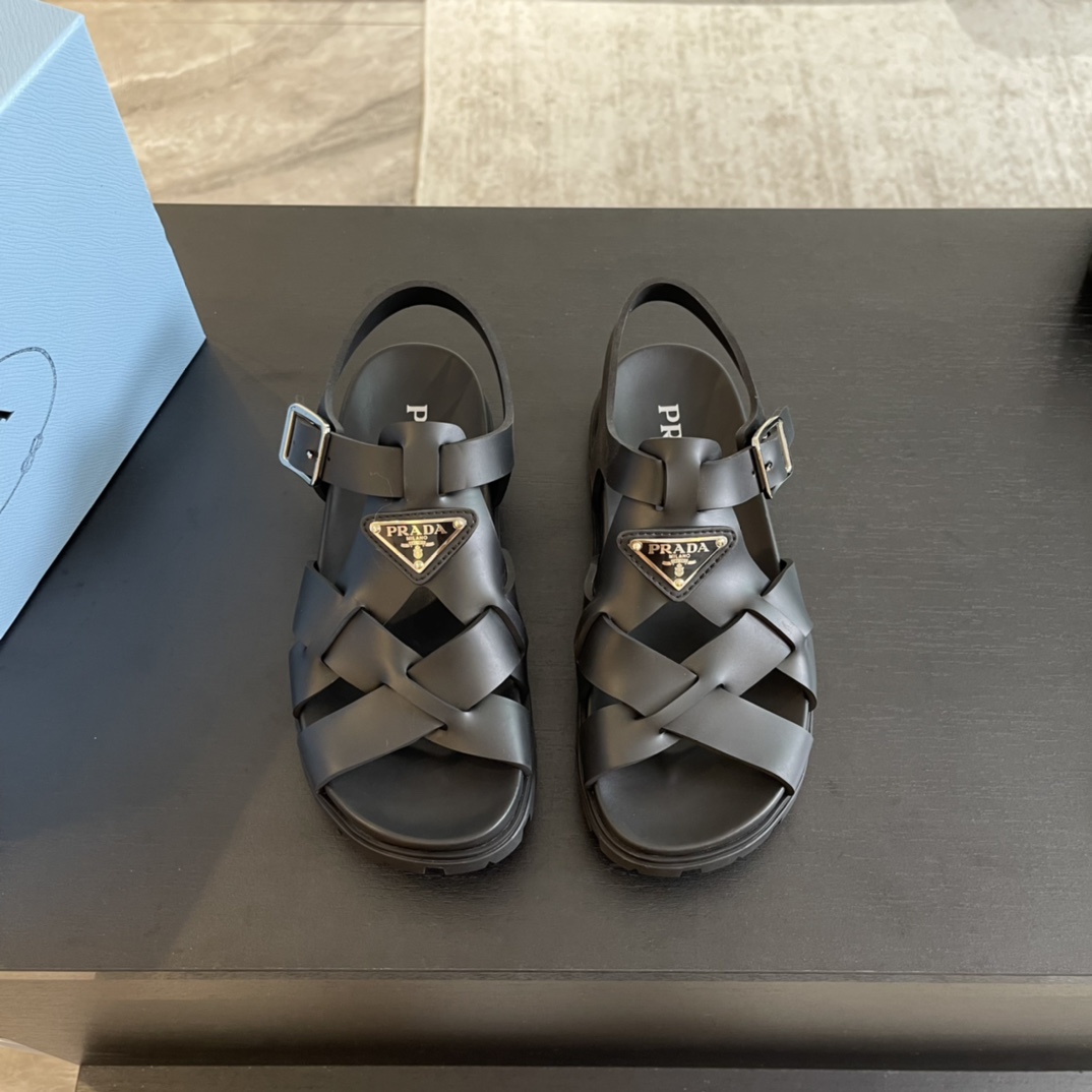 Prada Crisscross Rubber Sandals - DesignerGu