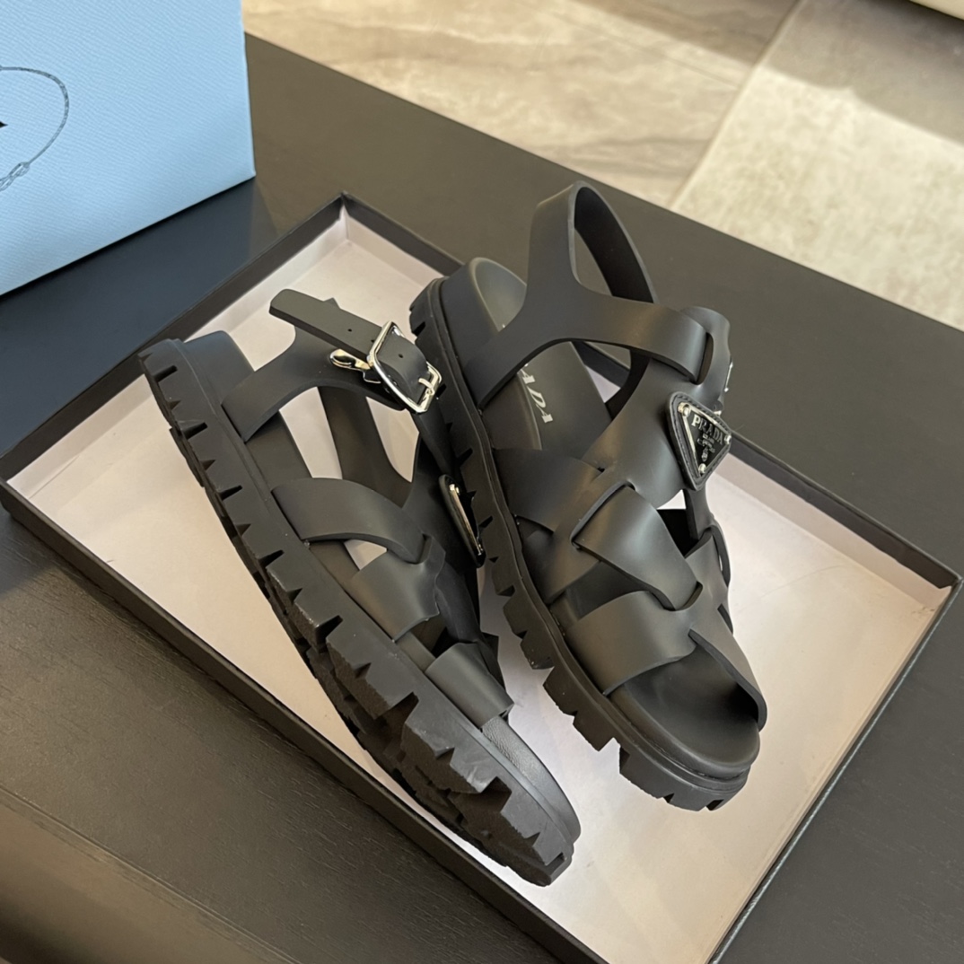 Prada Crisscross Rubber Sandals - DesignerGu