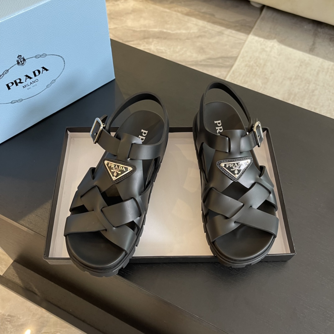 Prada Crisscross Rubber Sandals - DesignerGu