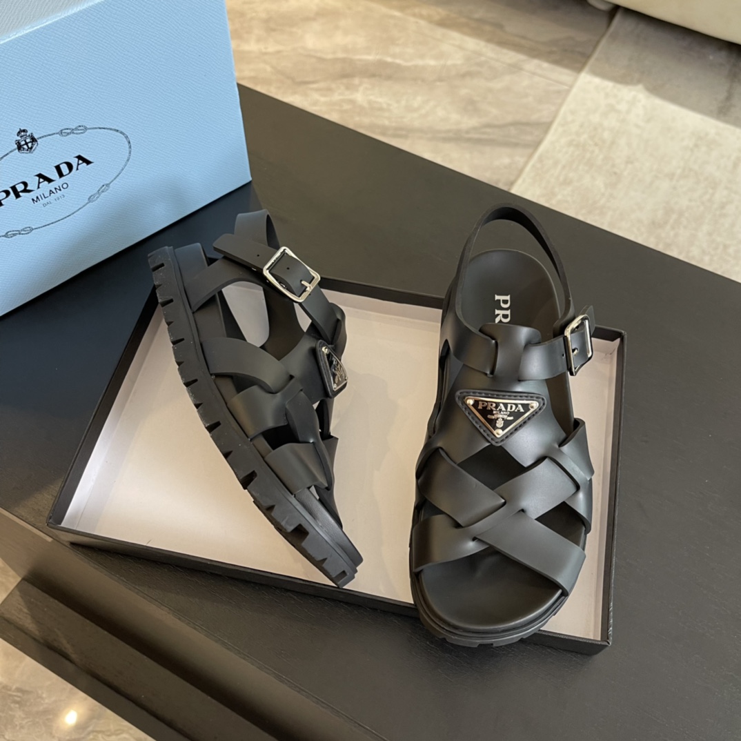 Prada Crisscross Rubber Sandals - DesignerGu