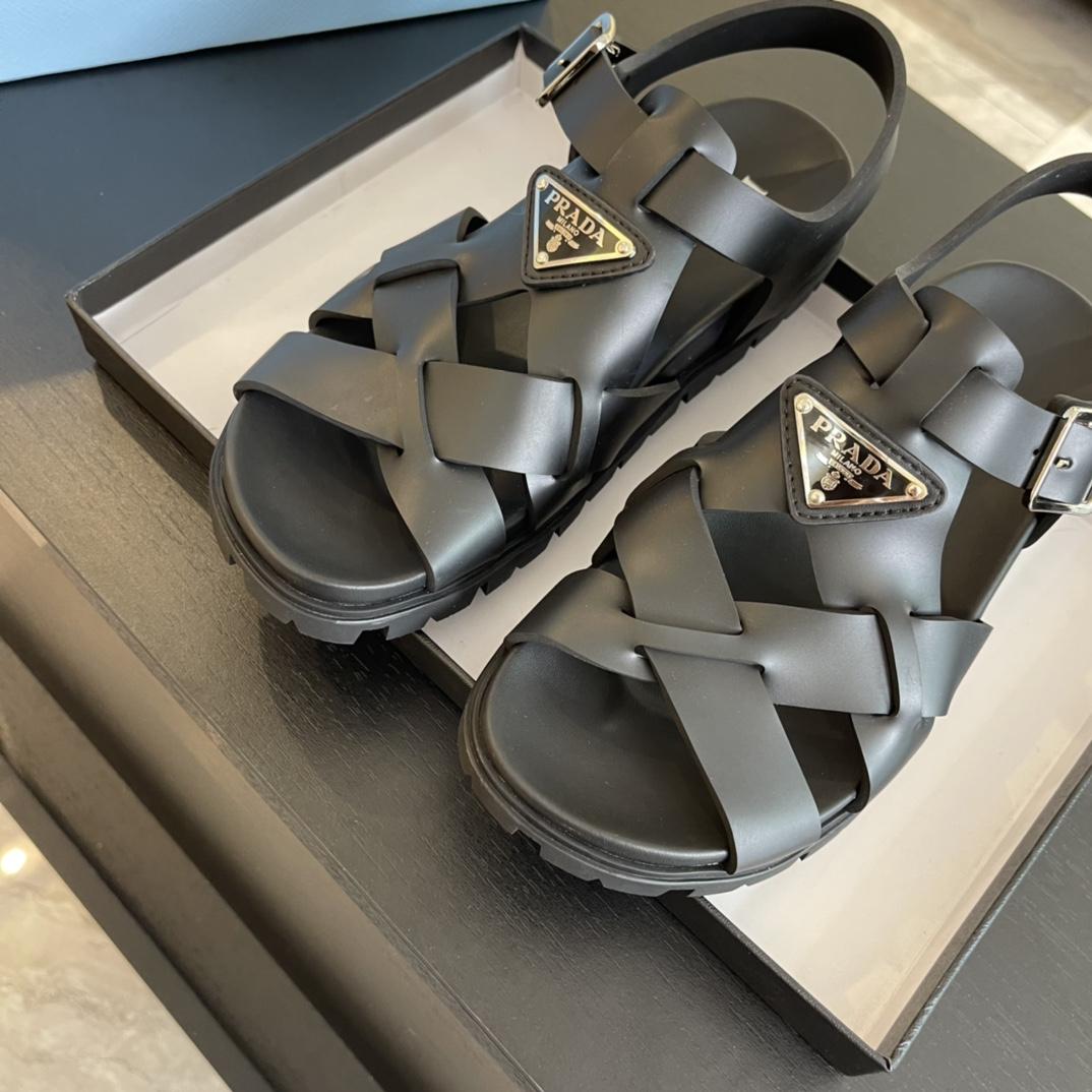 Prada Crisscross Rubber Sandals - DesignerGu