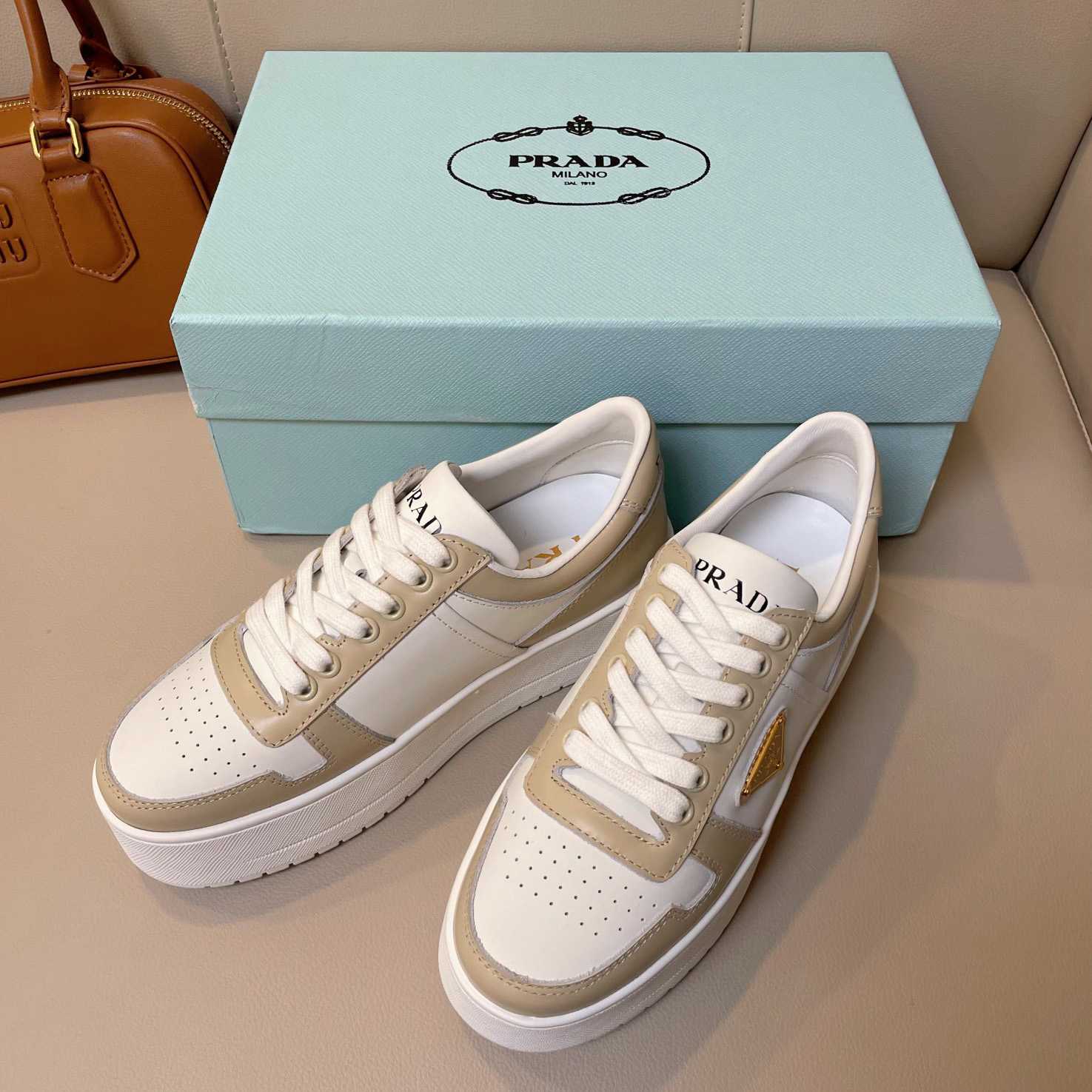 Prada Downtown Bold Leather Sneakers - DesignerGu