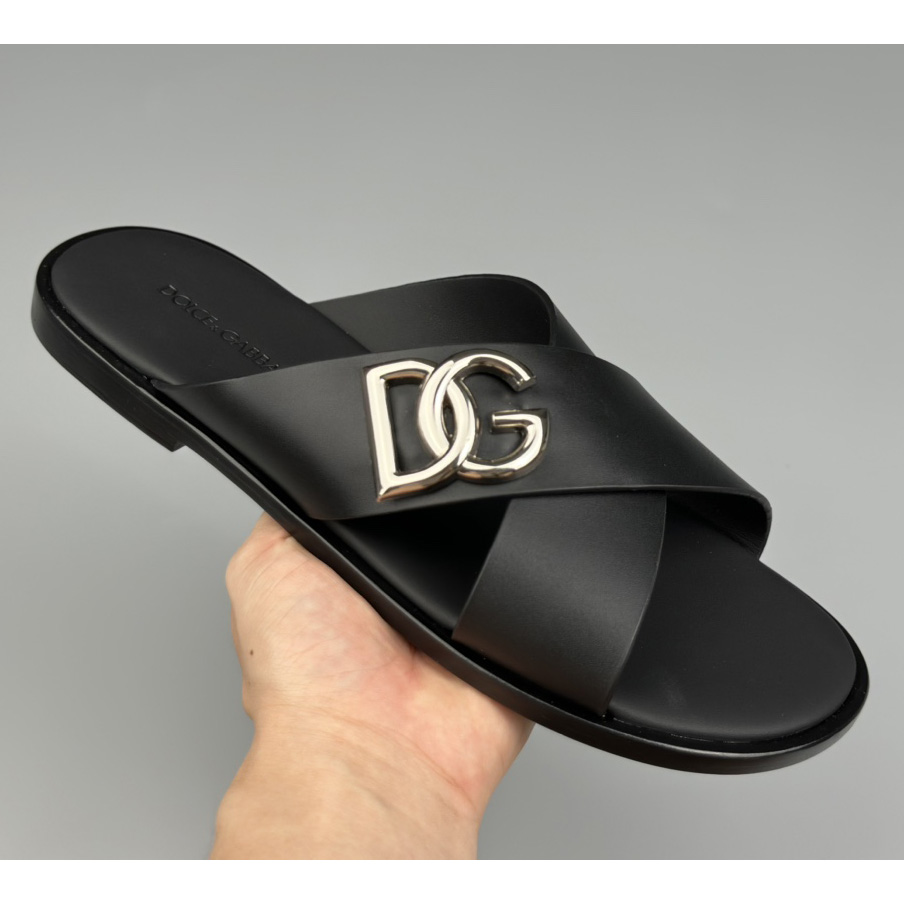 Dolce & Gabbana Logo-plaque Cross-over Leather Sandals - DesignerGu