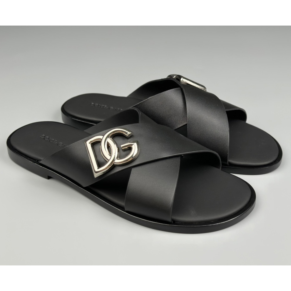 Dolce & Gabbana Logo-plaque Cross-over Leather Sandals - DesignerGu