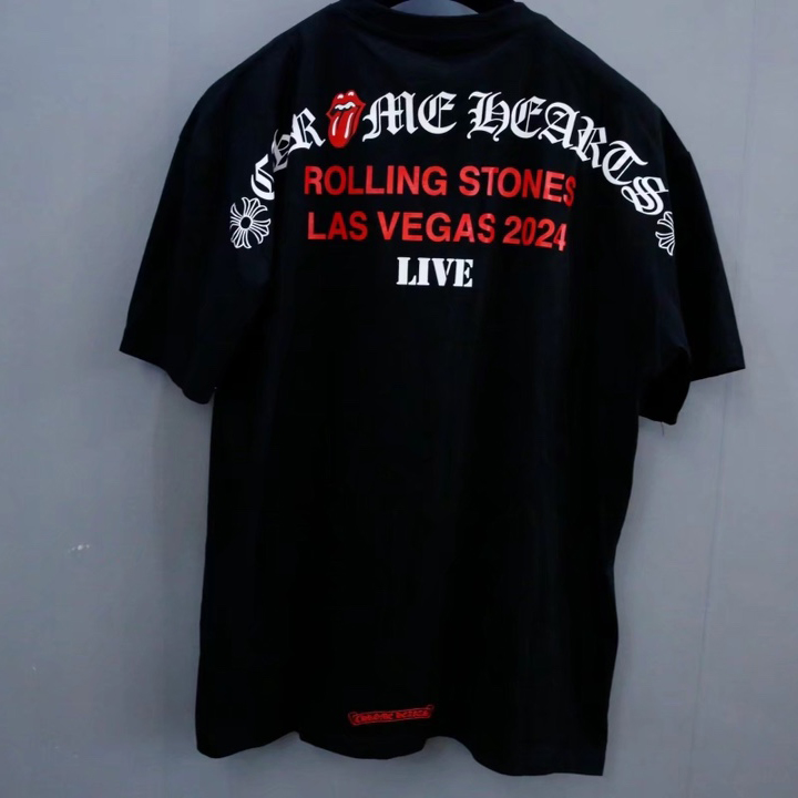 Chrome Heart x Rolling Stones scroll Logo Tee - DesignerGu