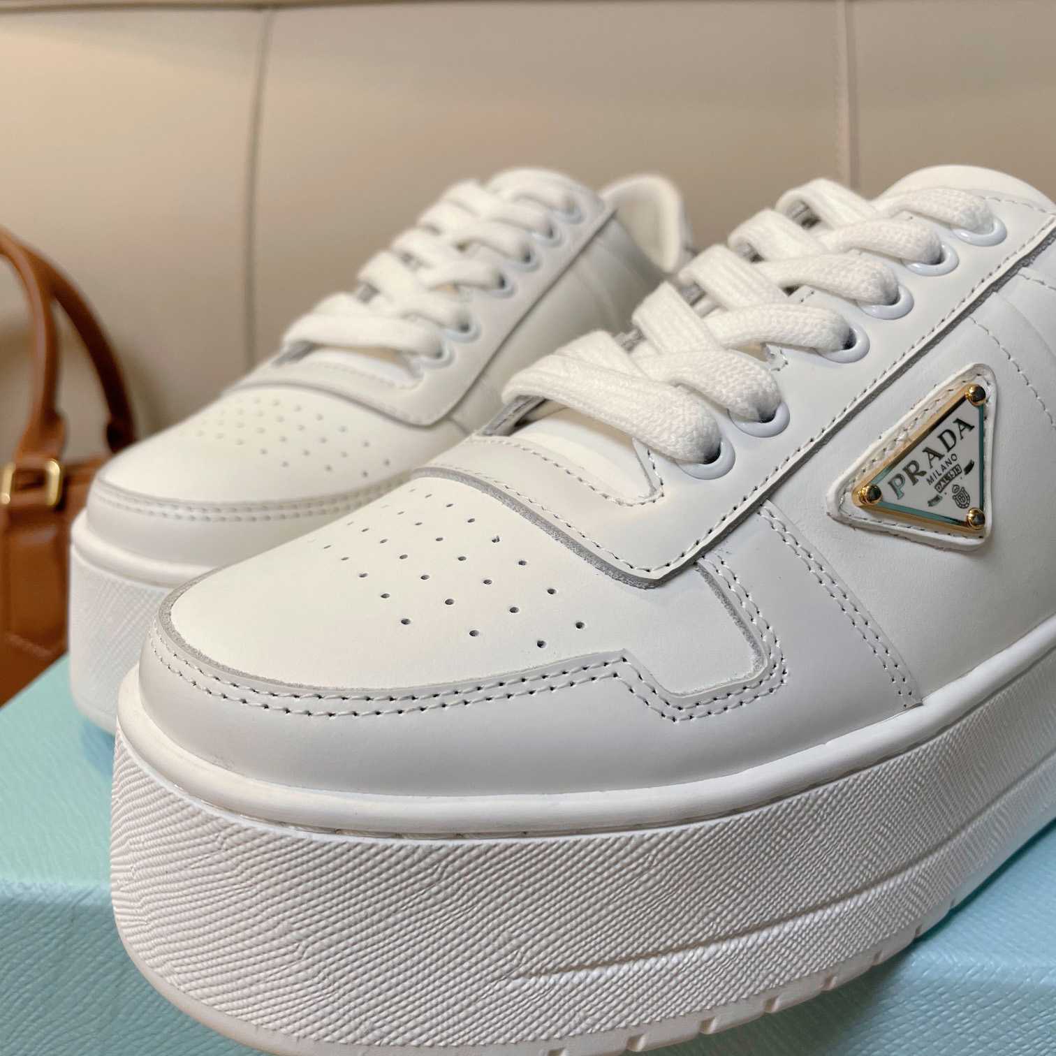 Prada Downtown Bold Leather Sneakers - DesignerGu