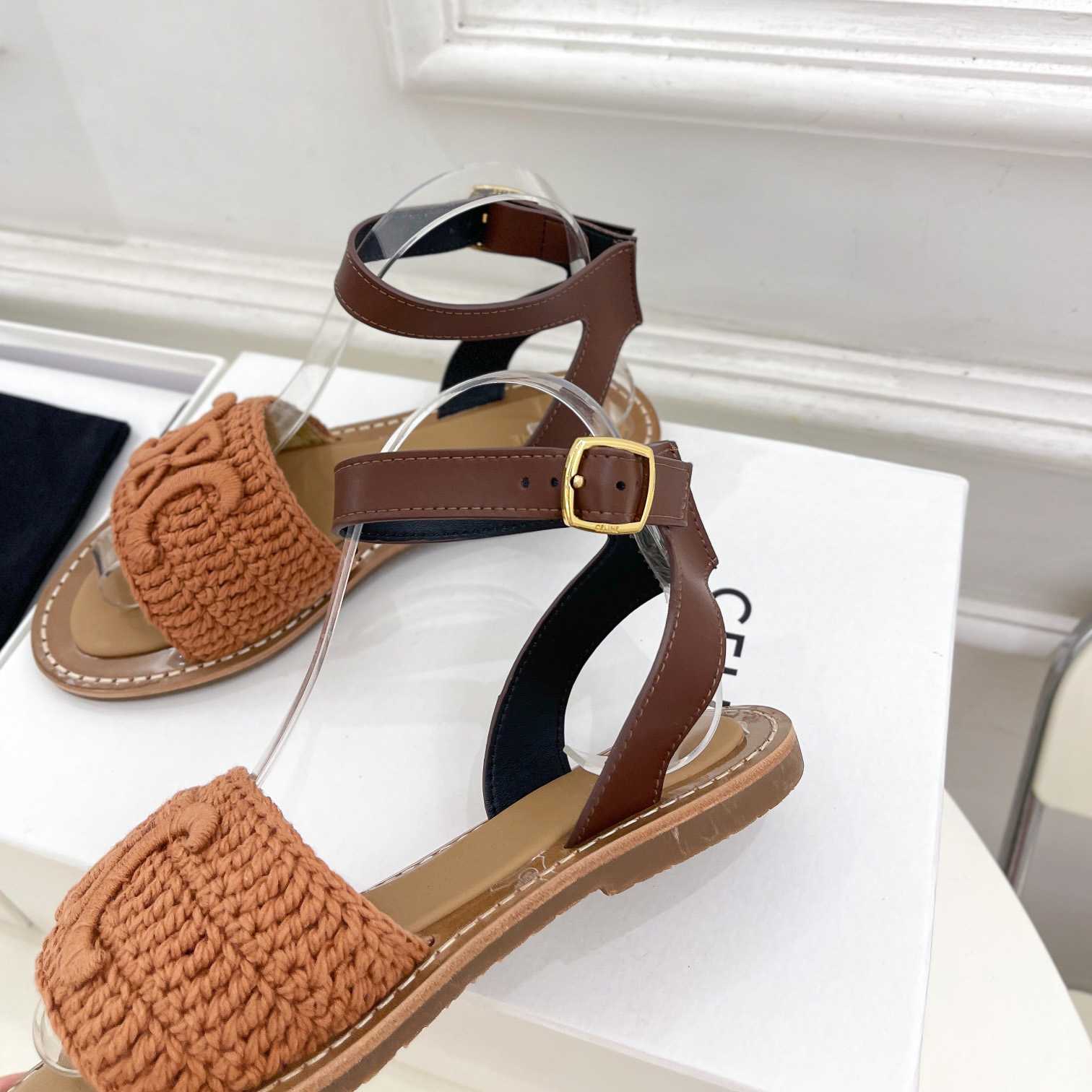 Celine Lympia Sandal In Triomphe Maccrame Cotton & Calfskin - DesignerGu