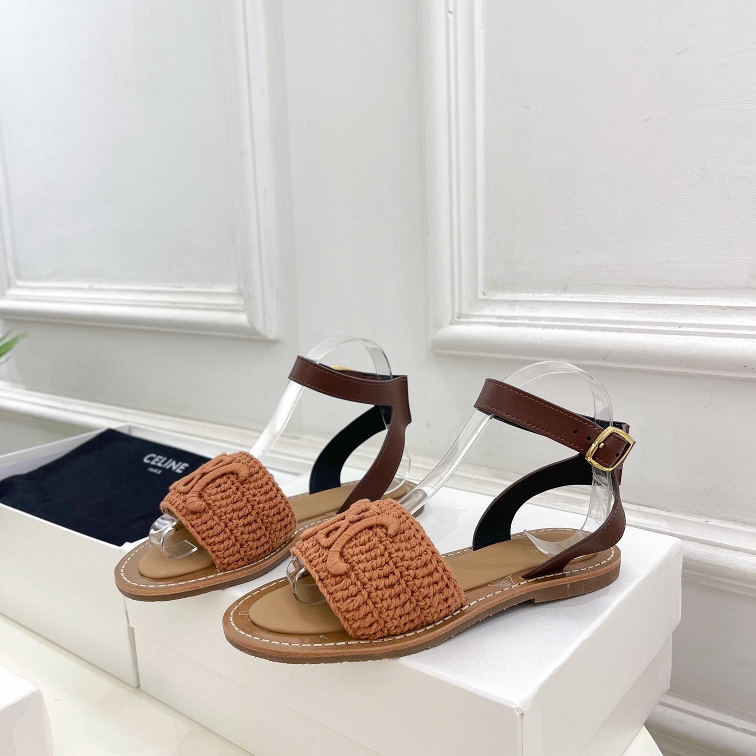 Celine Lympia Sandal In Triomphe Maccrame Cotton & Calfskin - DesignerGu