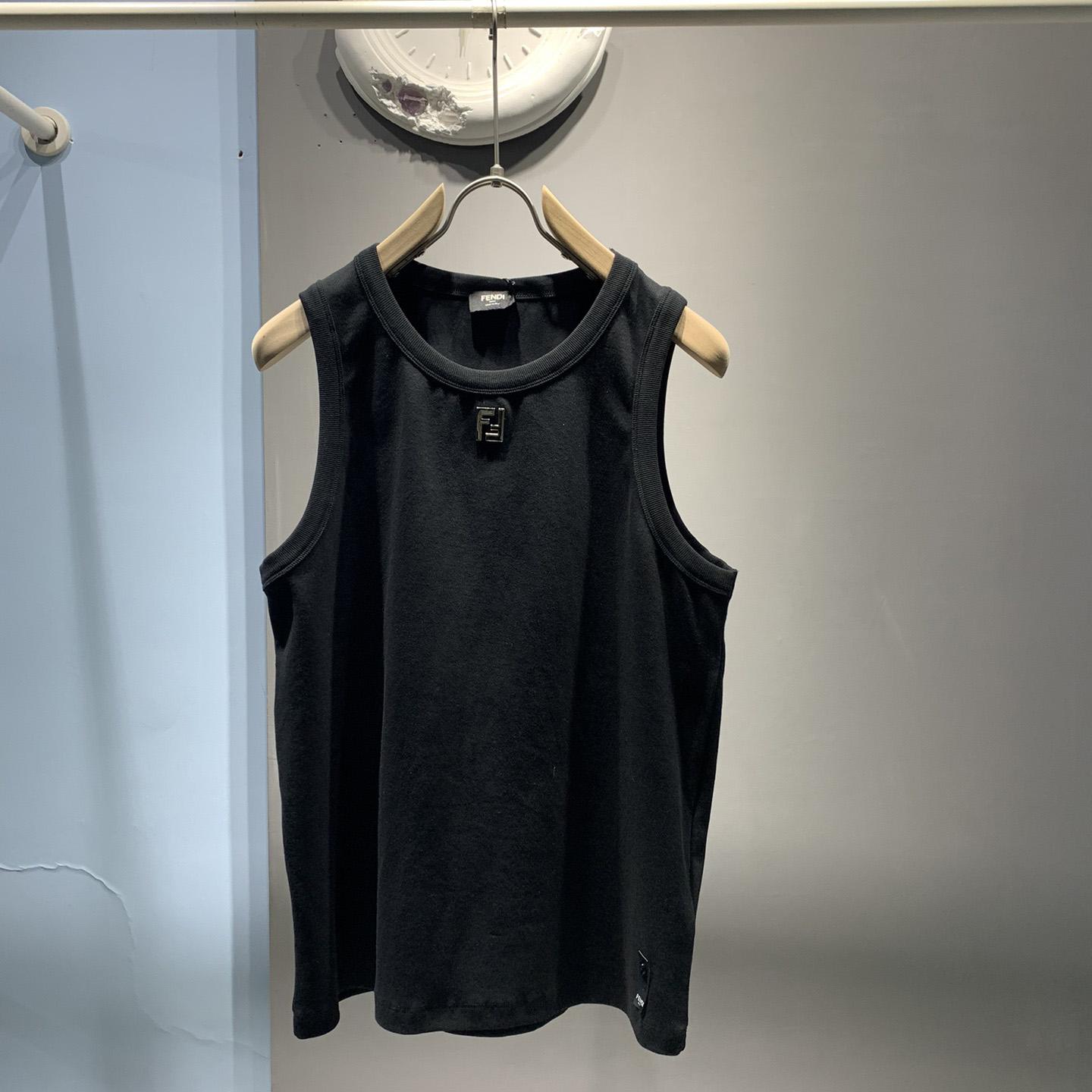 Fendi Black FF Logo Plaque Tank Top - DesignerGu