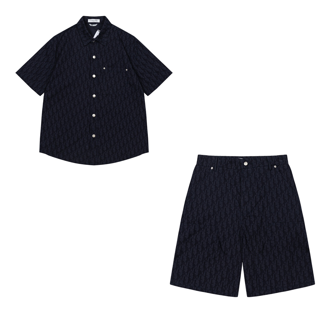 Dior Oblique Short-Sleeved Shirt And Shorts - DesignerGu