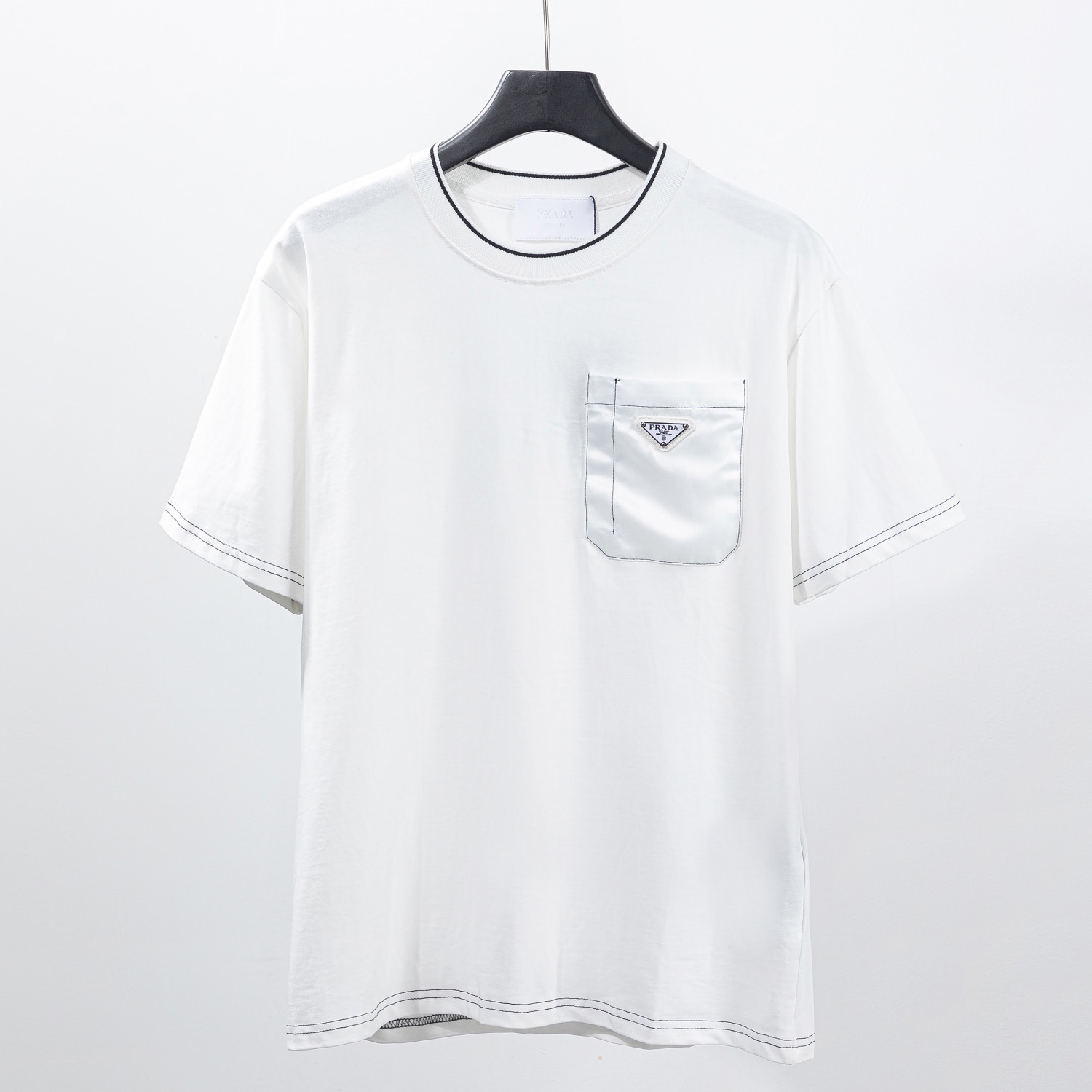 Prada Cotton T-shirt With Nylon Pocket - DesignerGu