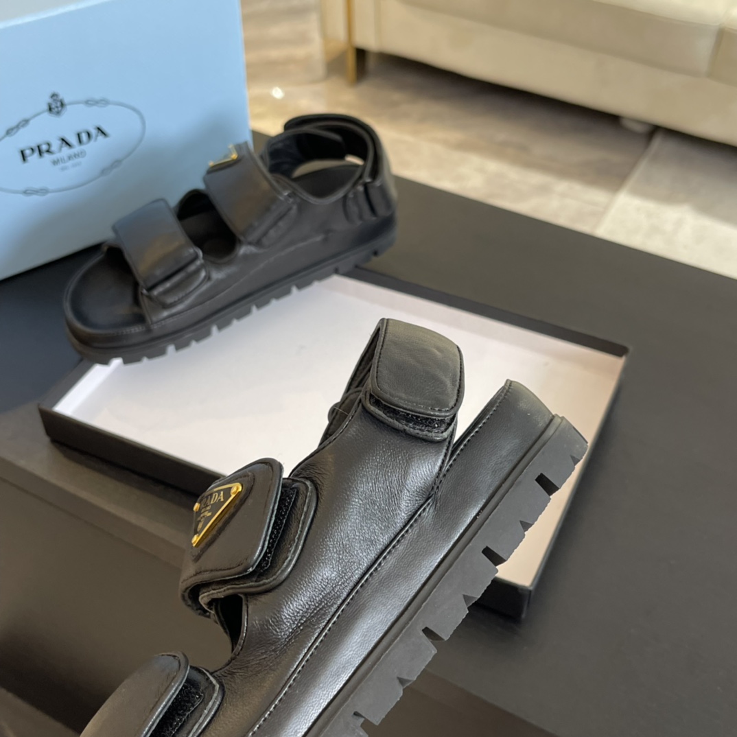 Prada Flat Nappa Leather Sandals - DesignerGu