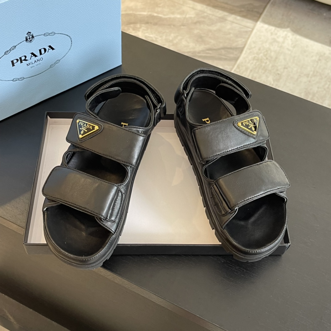 Prada Flat Nappa Leather Sandals - DesignerGu