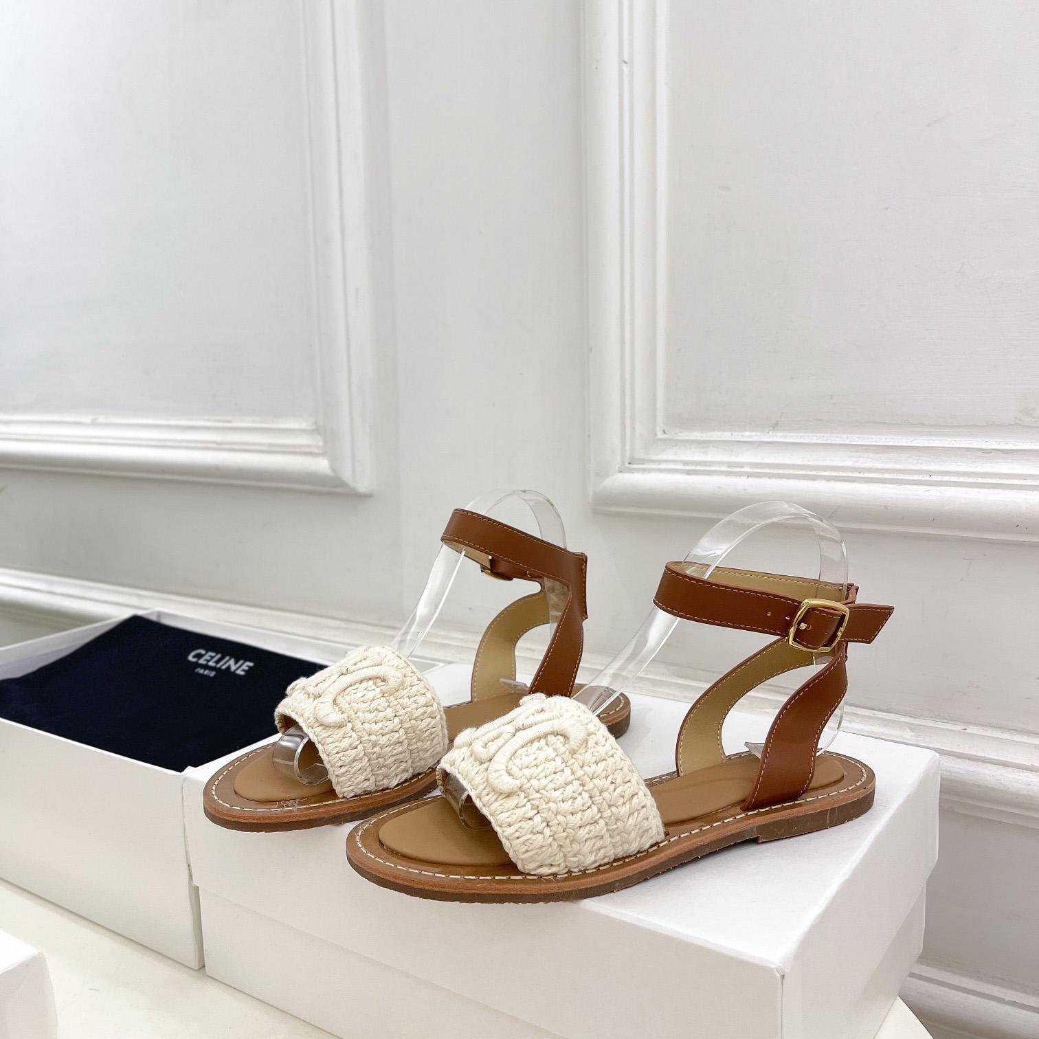 Celine Lympia Sandal In Triomphe Maccrame Cotton & Calfskin - DesignerGu