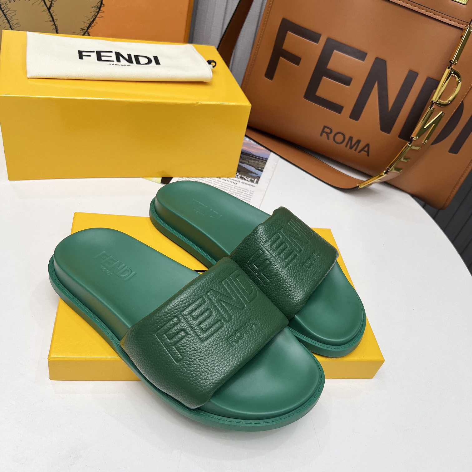 Fendi Roma Slides Green Leather Fussbett - DesignerGu