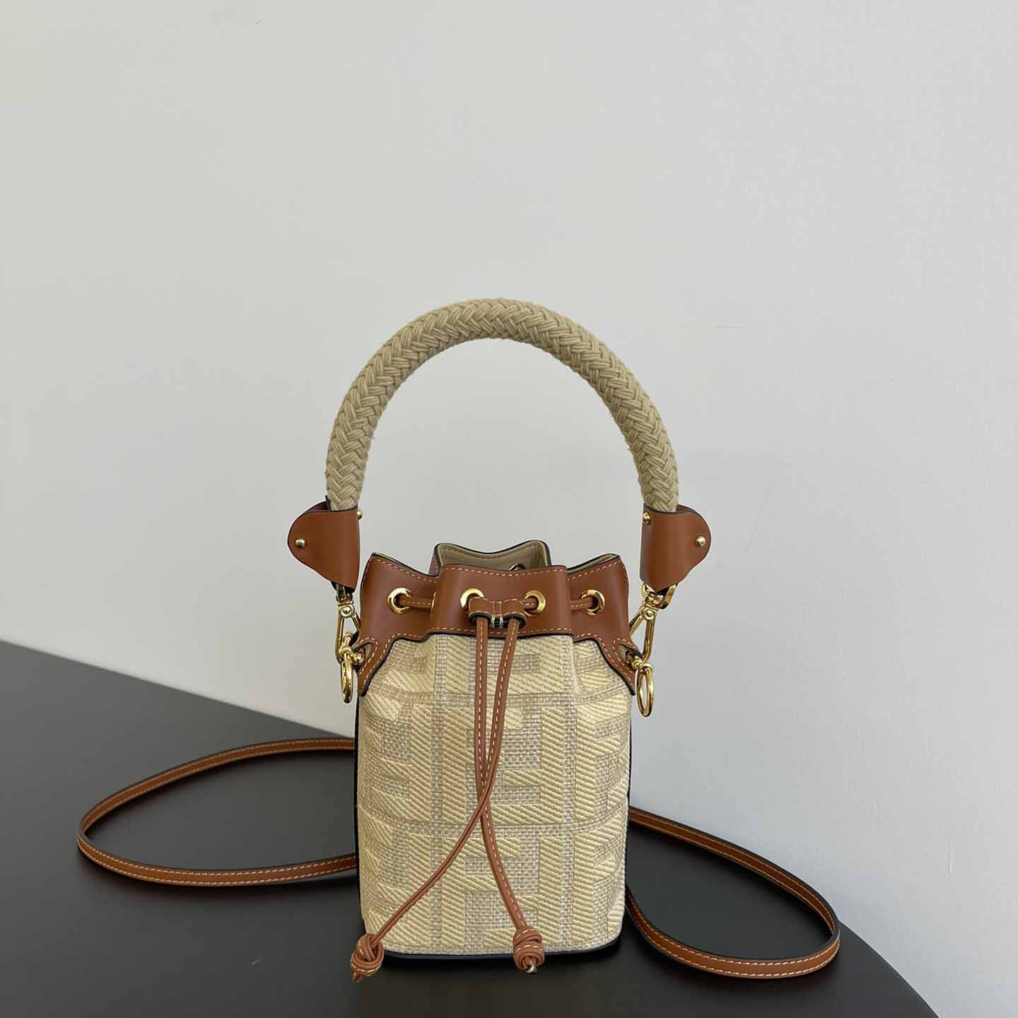 Fendi Mon Tresor Natural Straw Mini-bag With FF Embroidery - DesignerGu