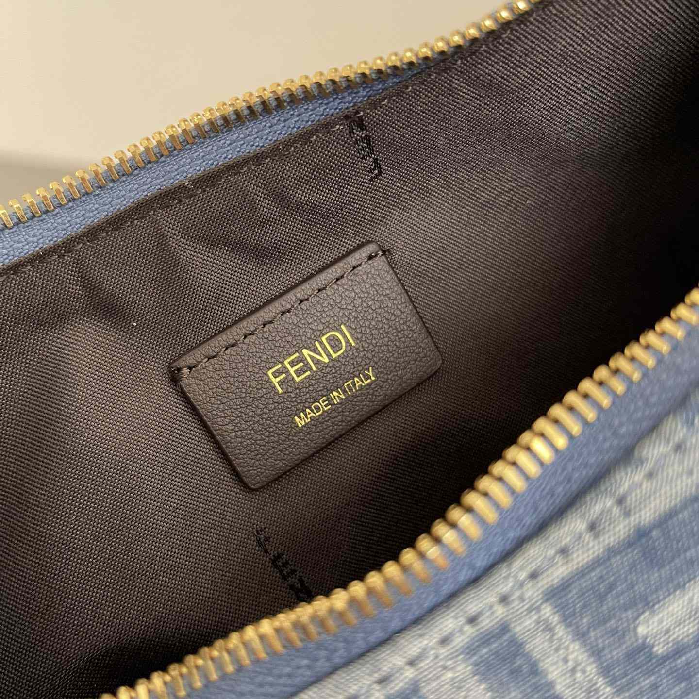 Fendi Fendigraphy Small Light Blue FF Denim Fabric Bag - DesignerGu