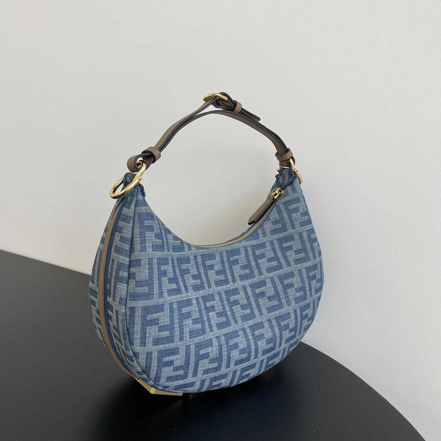 Fendi Fendigraphy Small Light Blue FF Denim Fabric Bag - DesignerGu