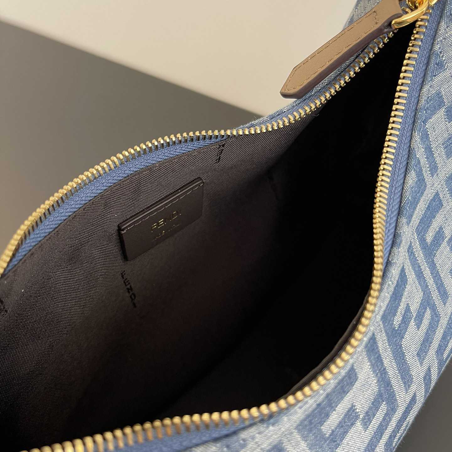 Fendi Fendigraphy Small Light Blue FF Denim Fabric Bag - DesignerGu