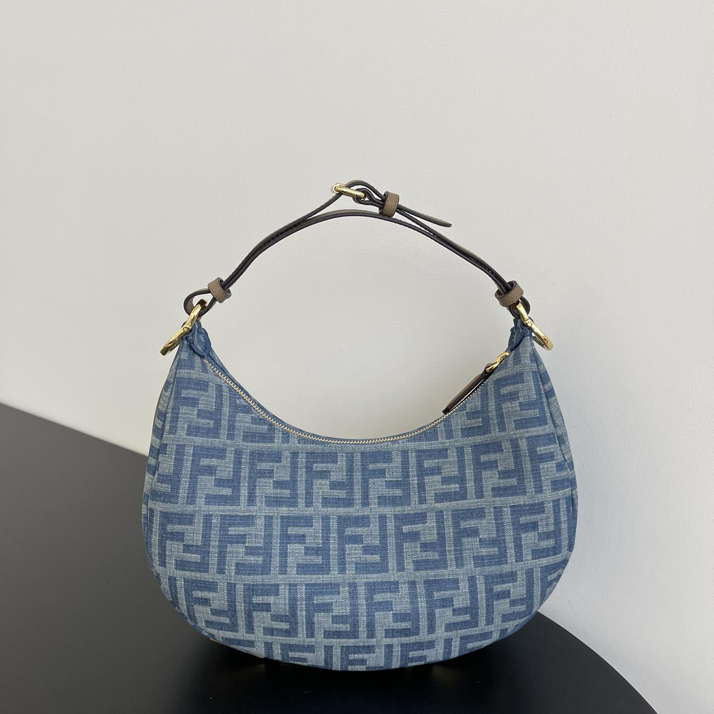 Fendi Fendigraphy Small Light Blue FF Denim Fabric Bag - DesignerGu