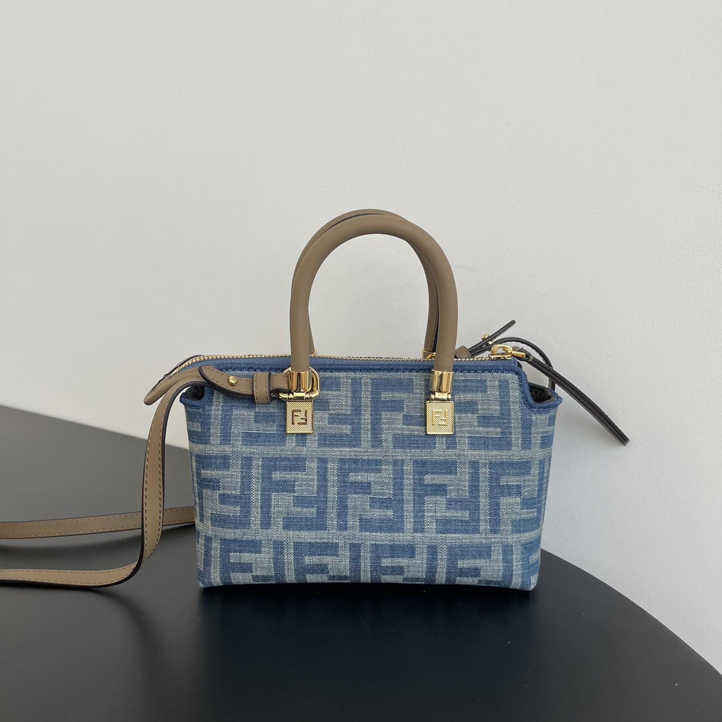 Fendi By The Way Mini Light blue FF Denim Fabric Mini Bag - DesignerGu