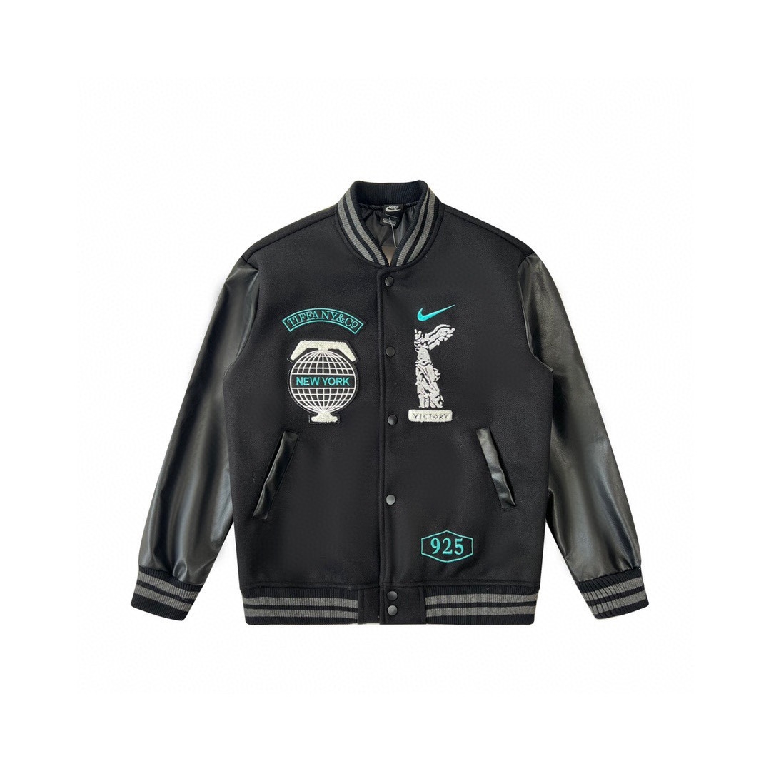 Tiffany And Co Nike Black Varsity Bomber Jacket - DesignerGu