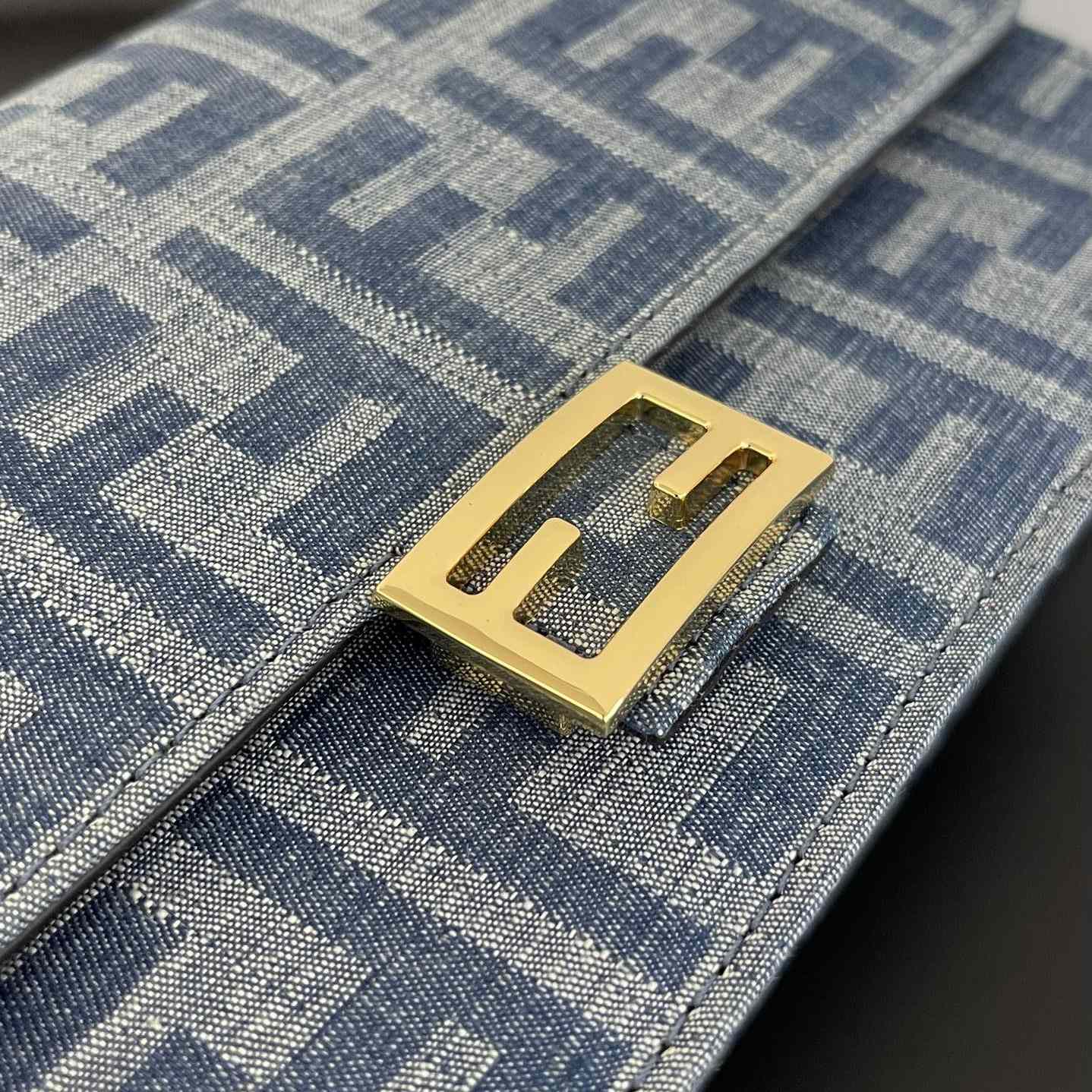 Fendi Wallet On Chain Baguette Light Blue FF Denim Fabric Wallet - DesignerGu