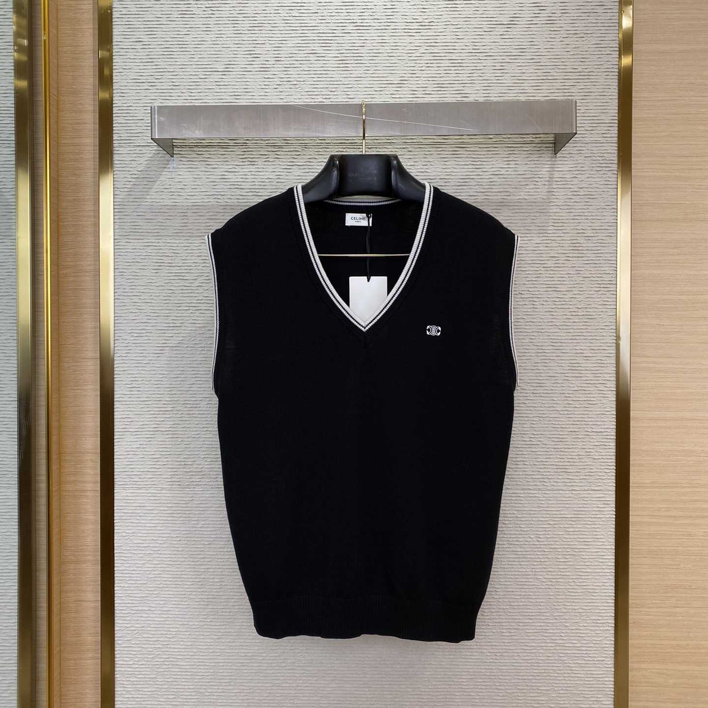 Celine Triomphe V-Neck Wool Sweater Vest - DesignerGu