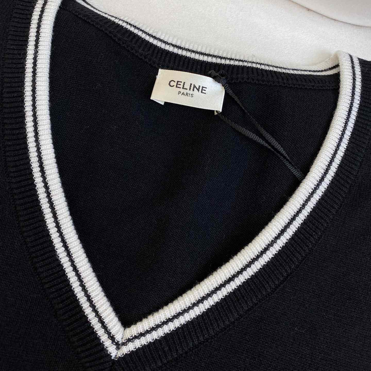 Celine Triomphe V-Neck Wool Sweater Vest - DesignerGu