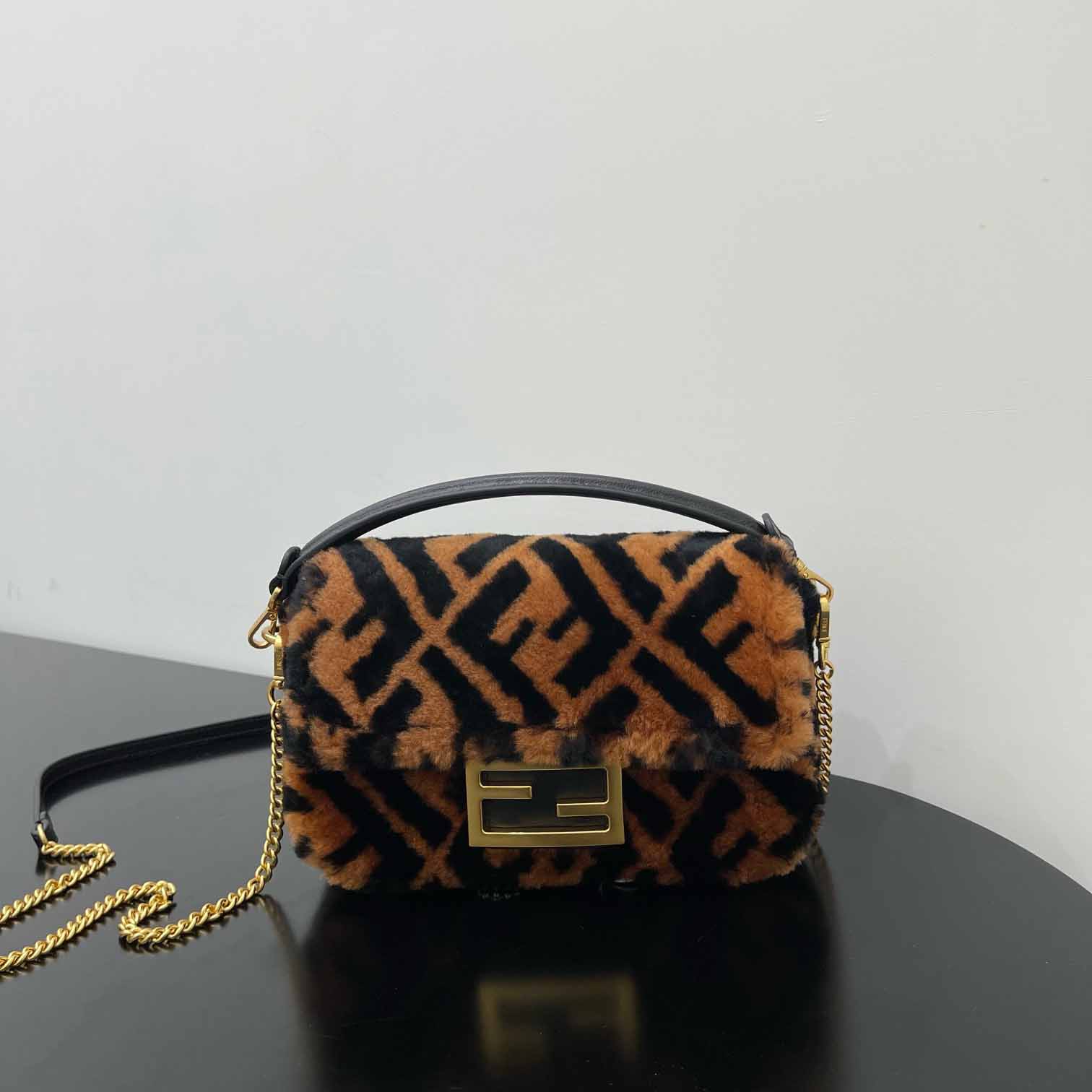 Fendi Mini Baguette Brown Sheepskin Bag - DesignerGu