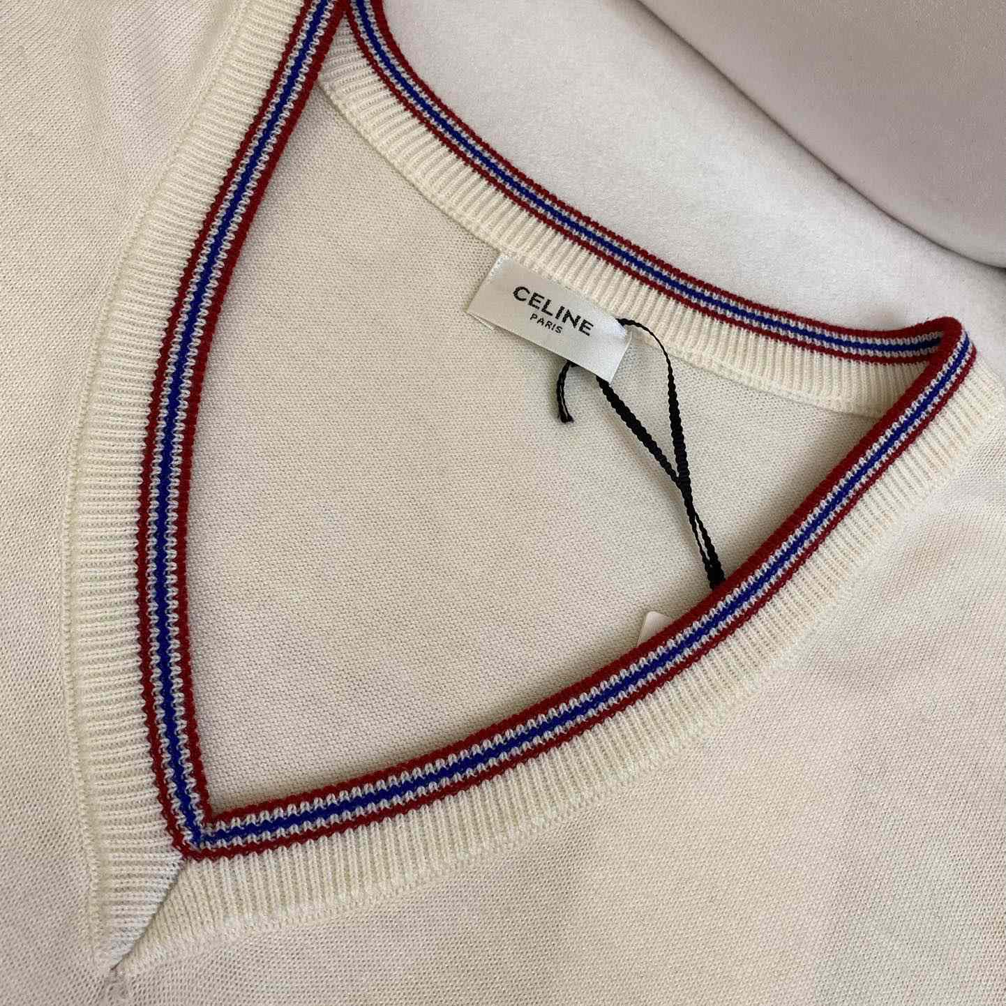 Celine Pull Sans Manches Triomphe 'Ecru/Blue/Red' - DesignerGu