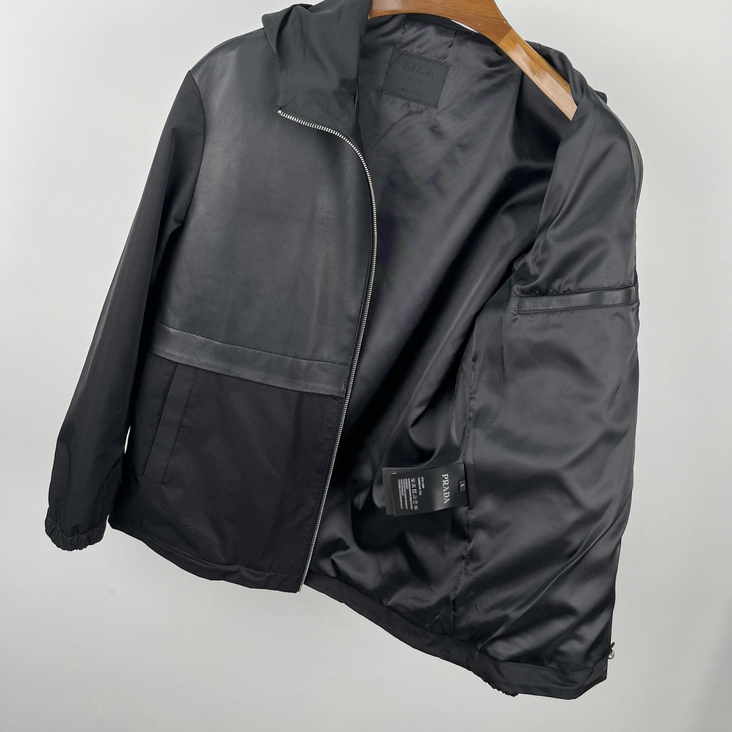 Prada Silk And Leather Blouson Jacket - DesignerGu