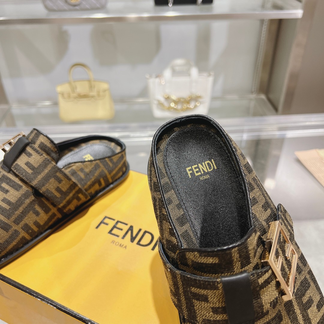 Fendi Feel Brown Fabric Sabots - DesignerGu