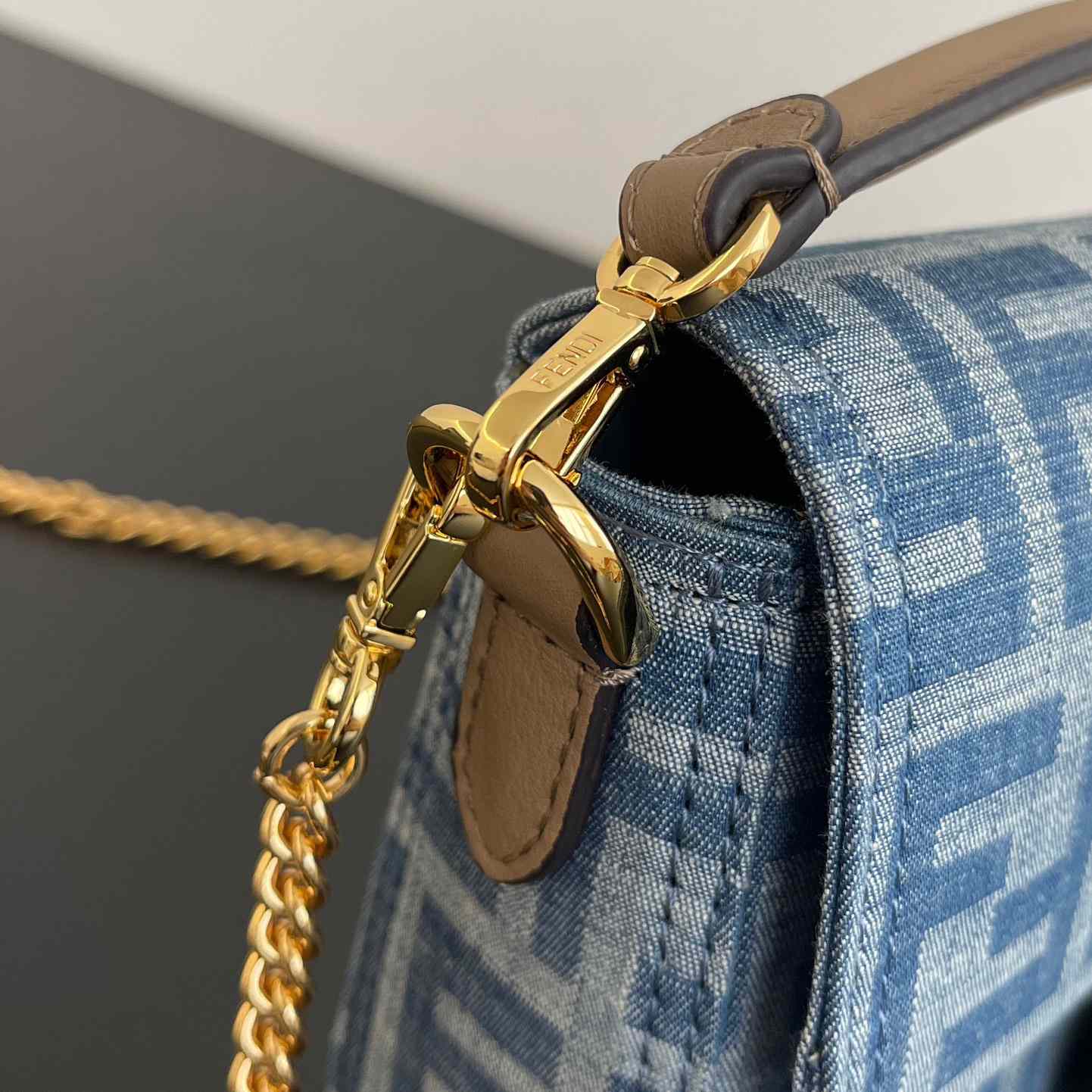 Fendi Baguette Mini Light Blue FF Denim Fabric Bag - DesignerGu