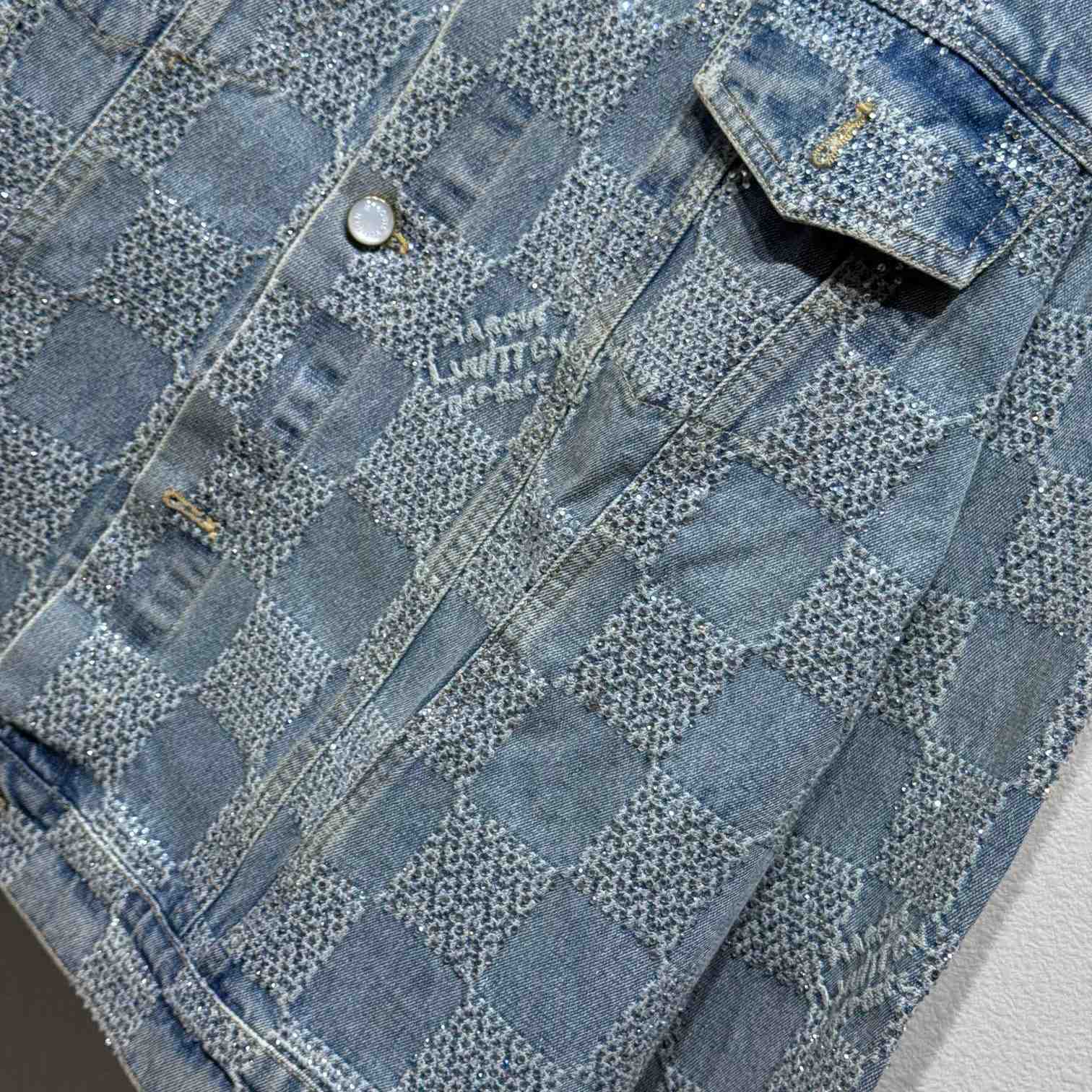 Louis Vuitton Embellished Damier Denim Jacket  1AFWXC - DesignerGu