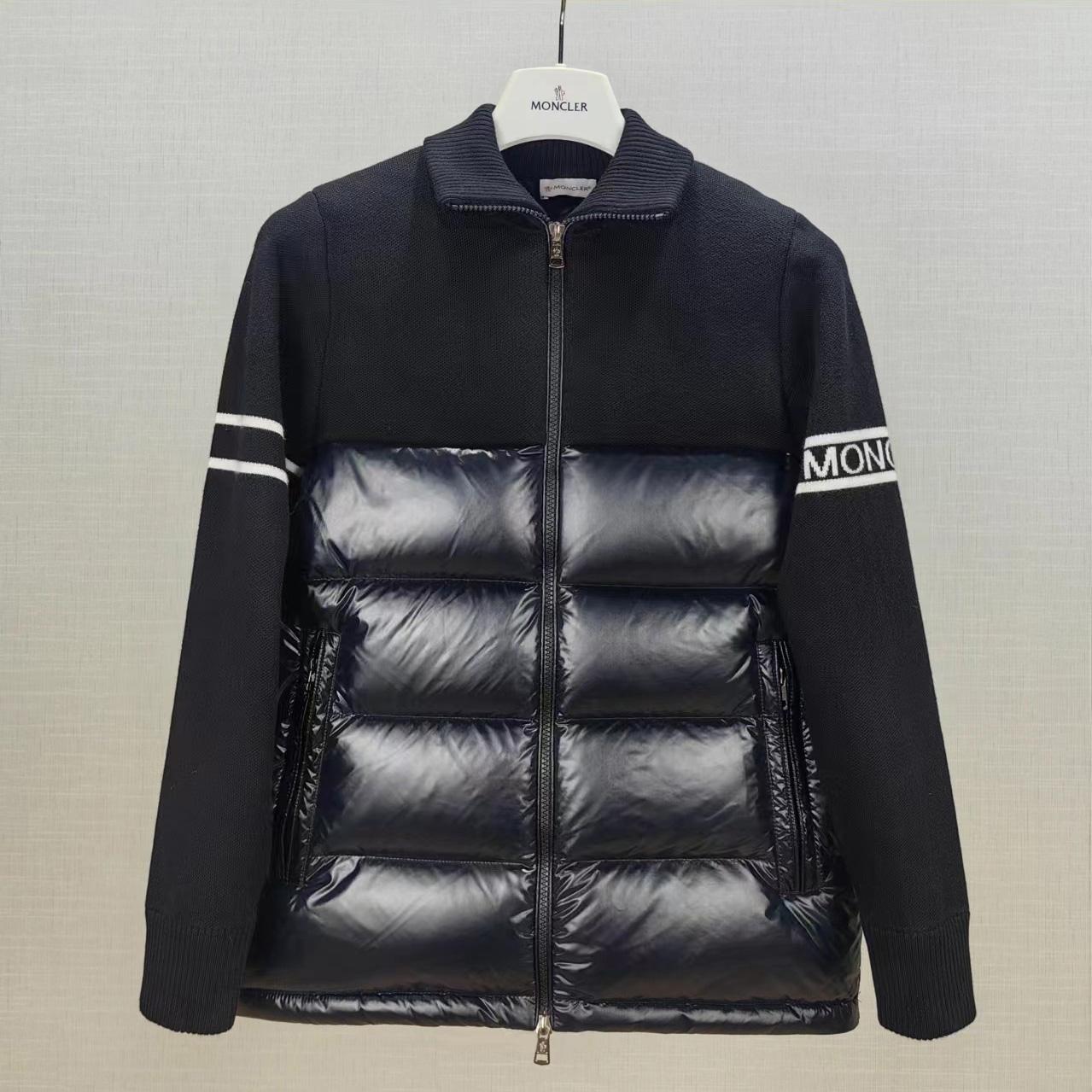 Moncler Navy Paneled Down Cardigan - DesignerGu