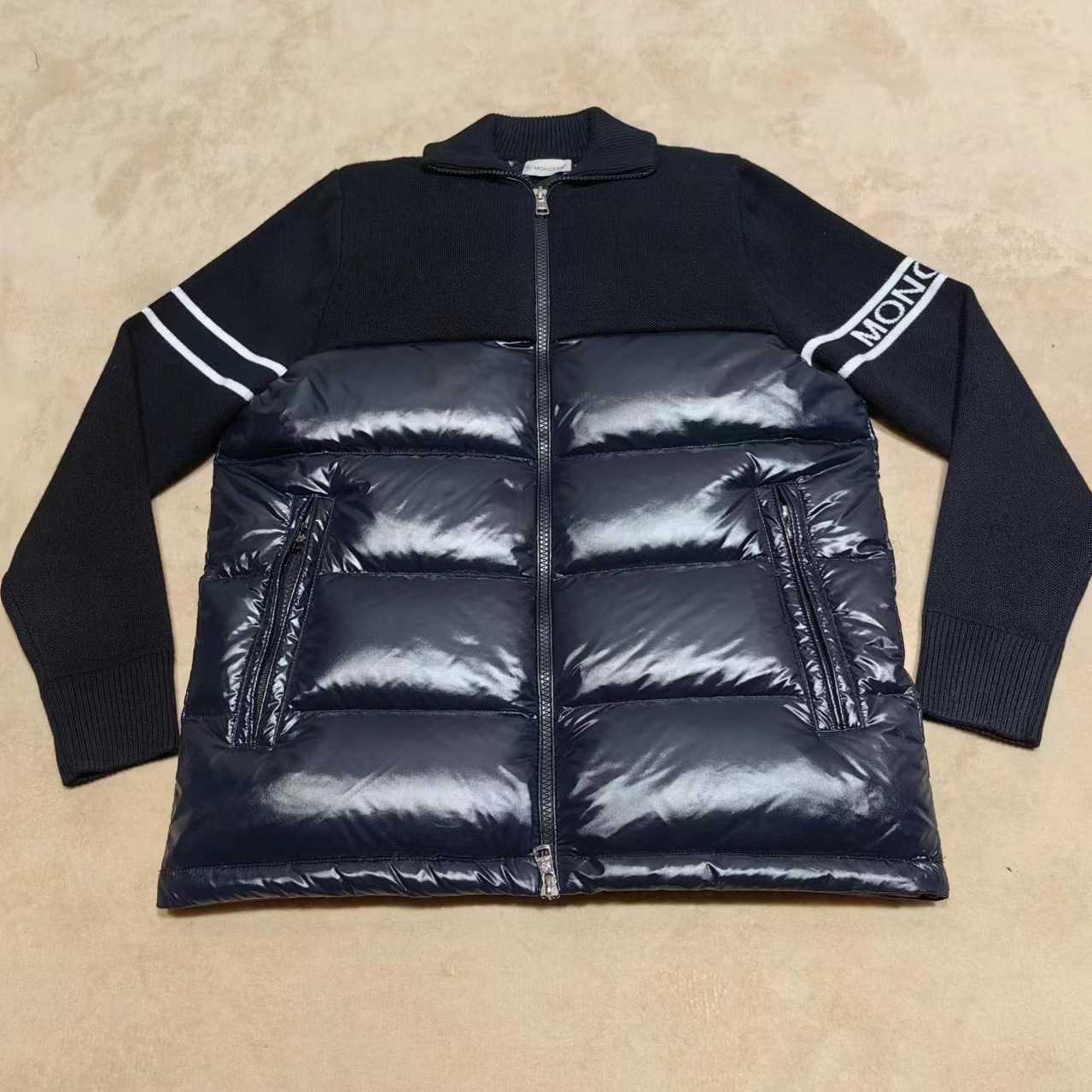 Moncler Navy Paneled Down Cardigan - DesignerGu