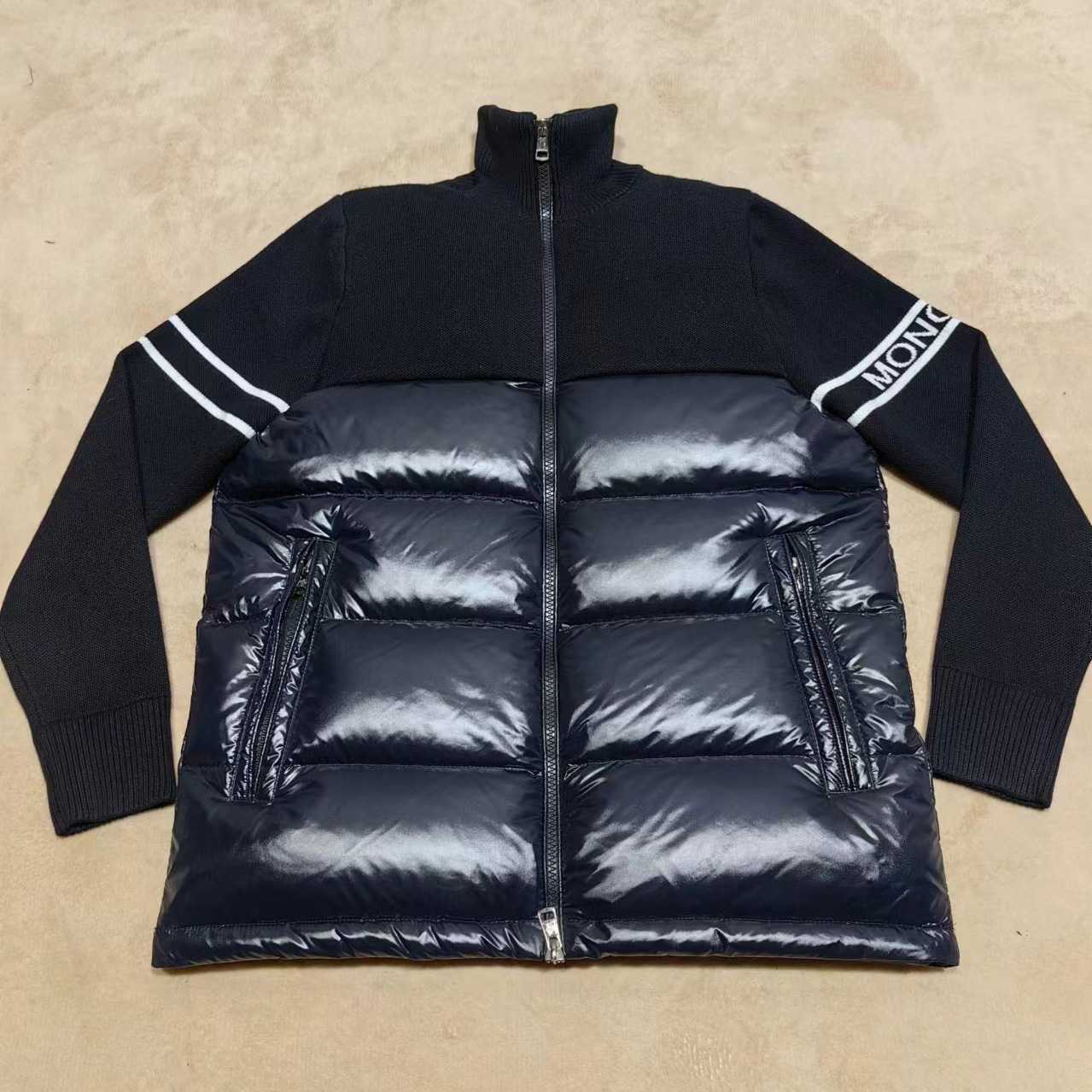 Moncler Navy Paneled Down Cardigan - DesignerGu