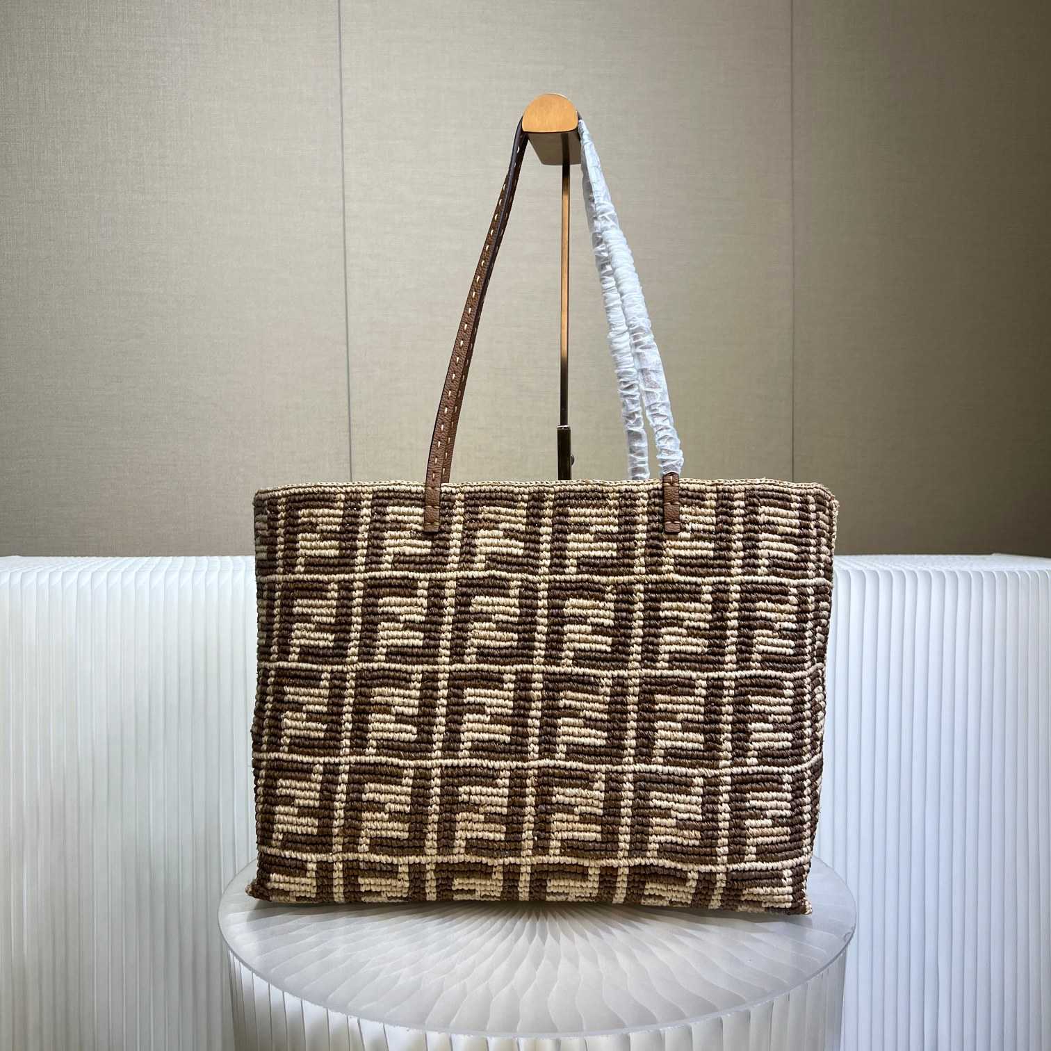 Fendi Roll Brown FF Raffia Crochet Shopper (35-32-19.5cm) - DesignerGu