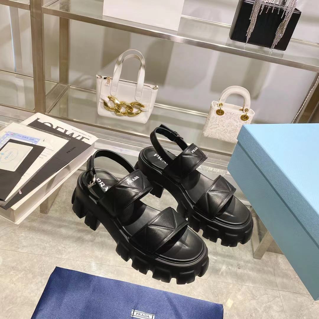 Prada Monolith Leather Platform Sandals - DesignerGu