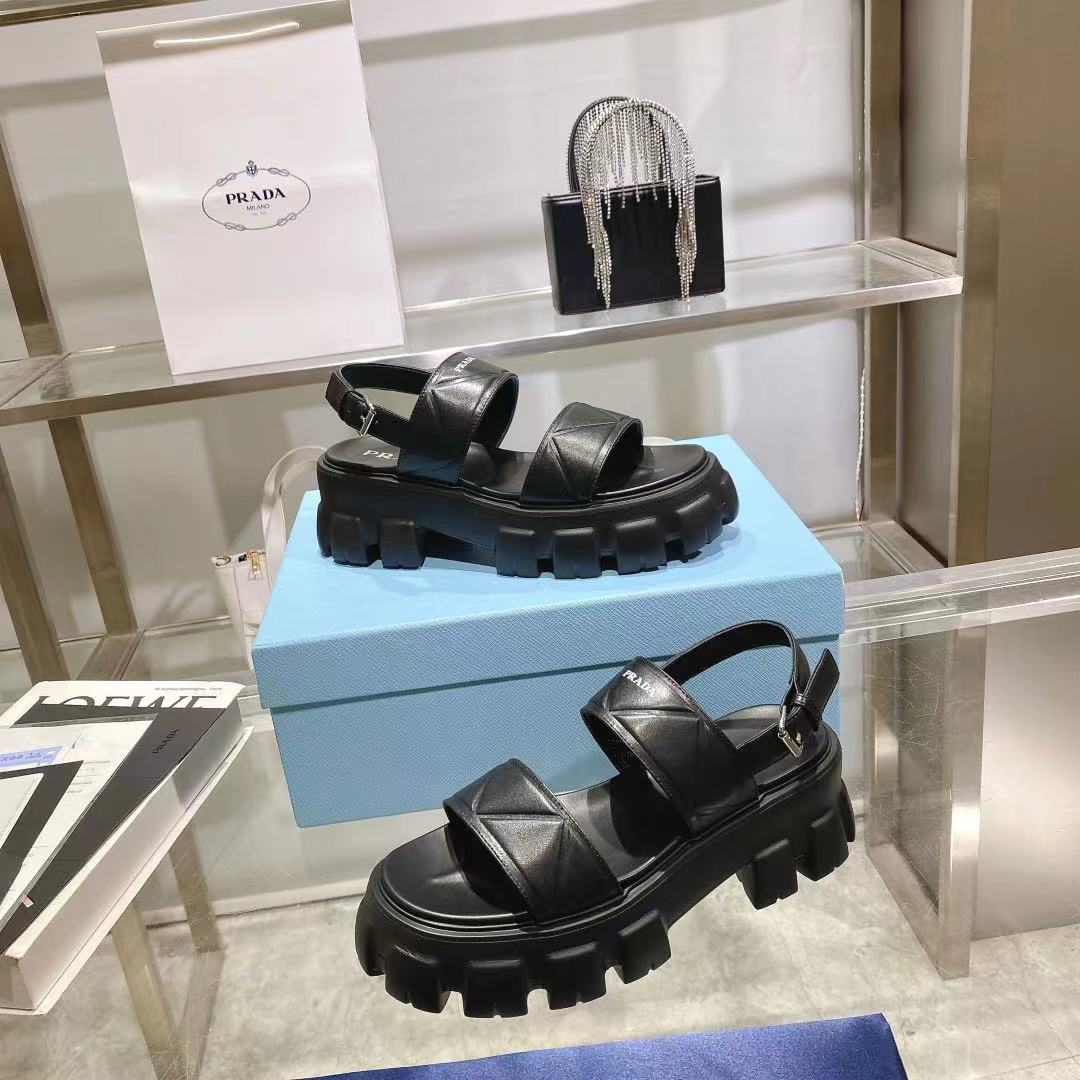 Prada Monolith Leather Platform Sandals - DesignerGu