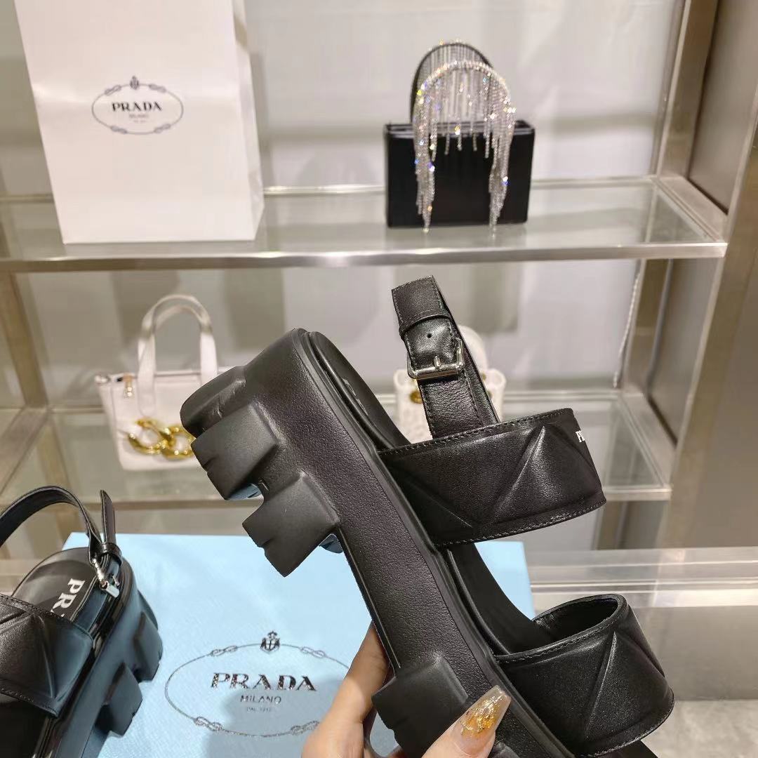 Prada Monolith Leather Platform Sandals - DesignerGu