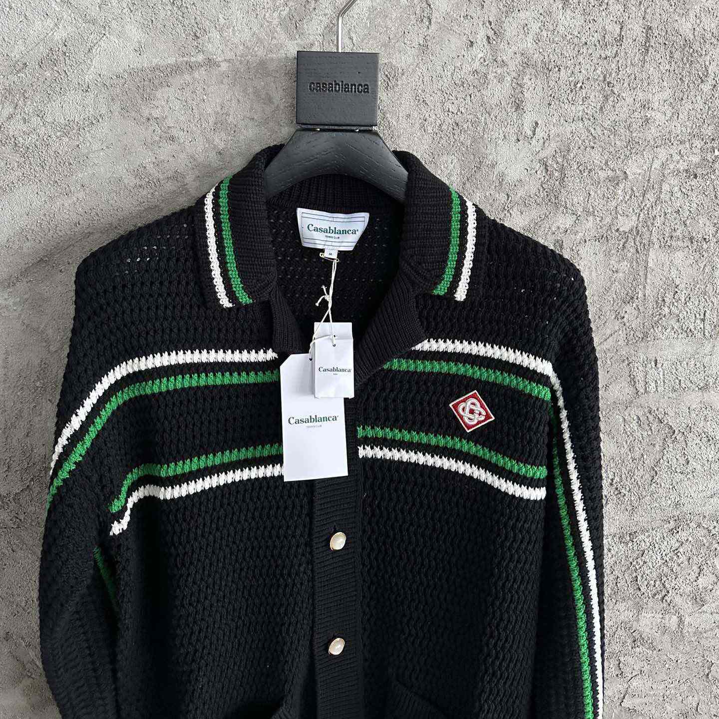 Casablanca Men's Black 'Crochet Effect Tennis Shacket' Cardigan - DesignerGu