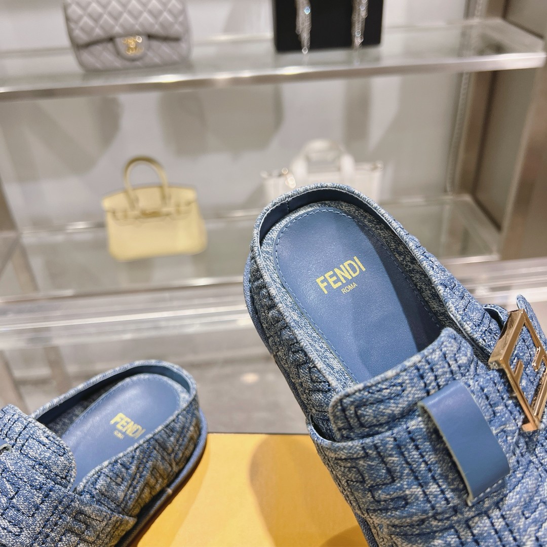 Fendi Feel Blue Denim Mules - DesignerGu