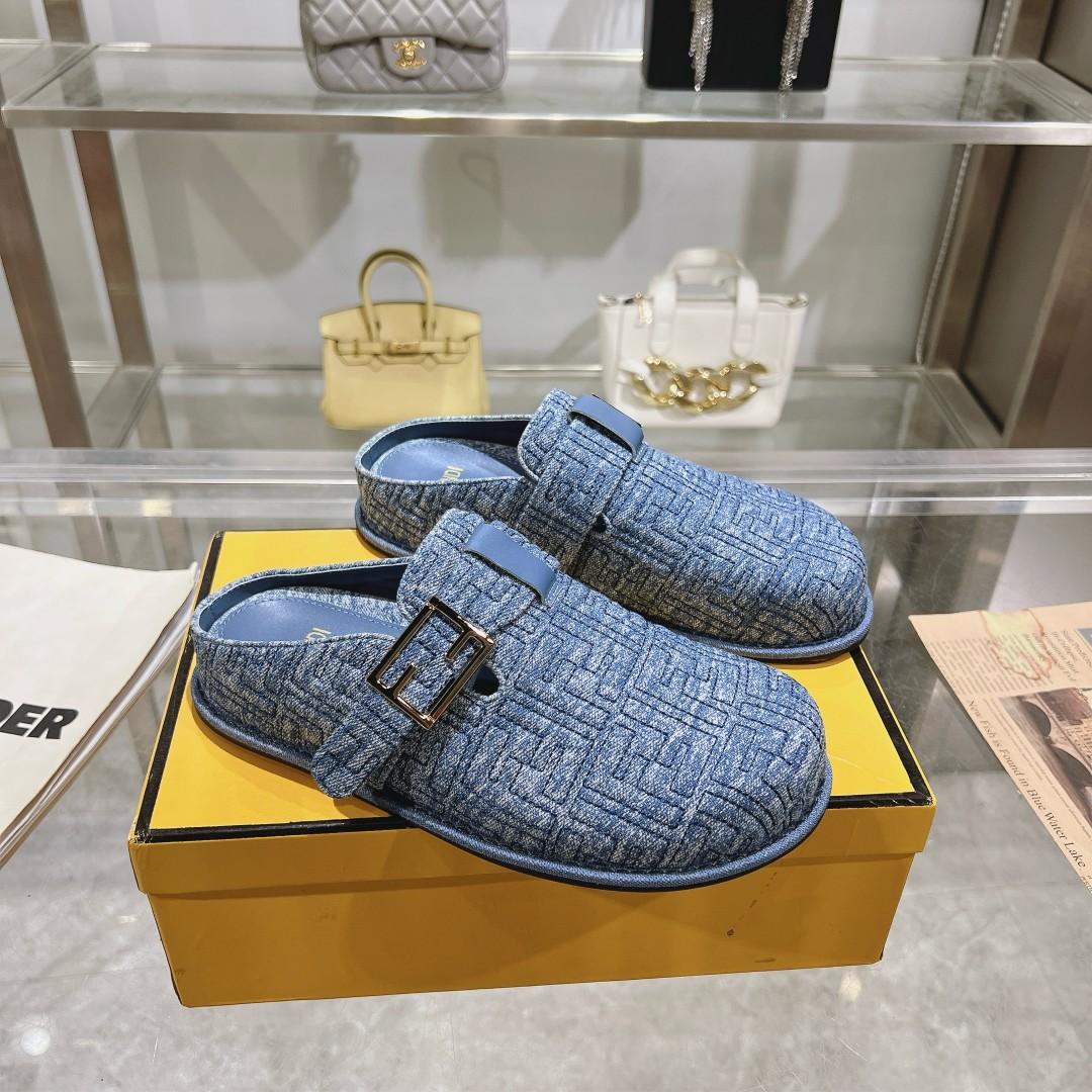 Fendi Feel Blue Denim Mules - DesignerGu