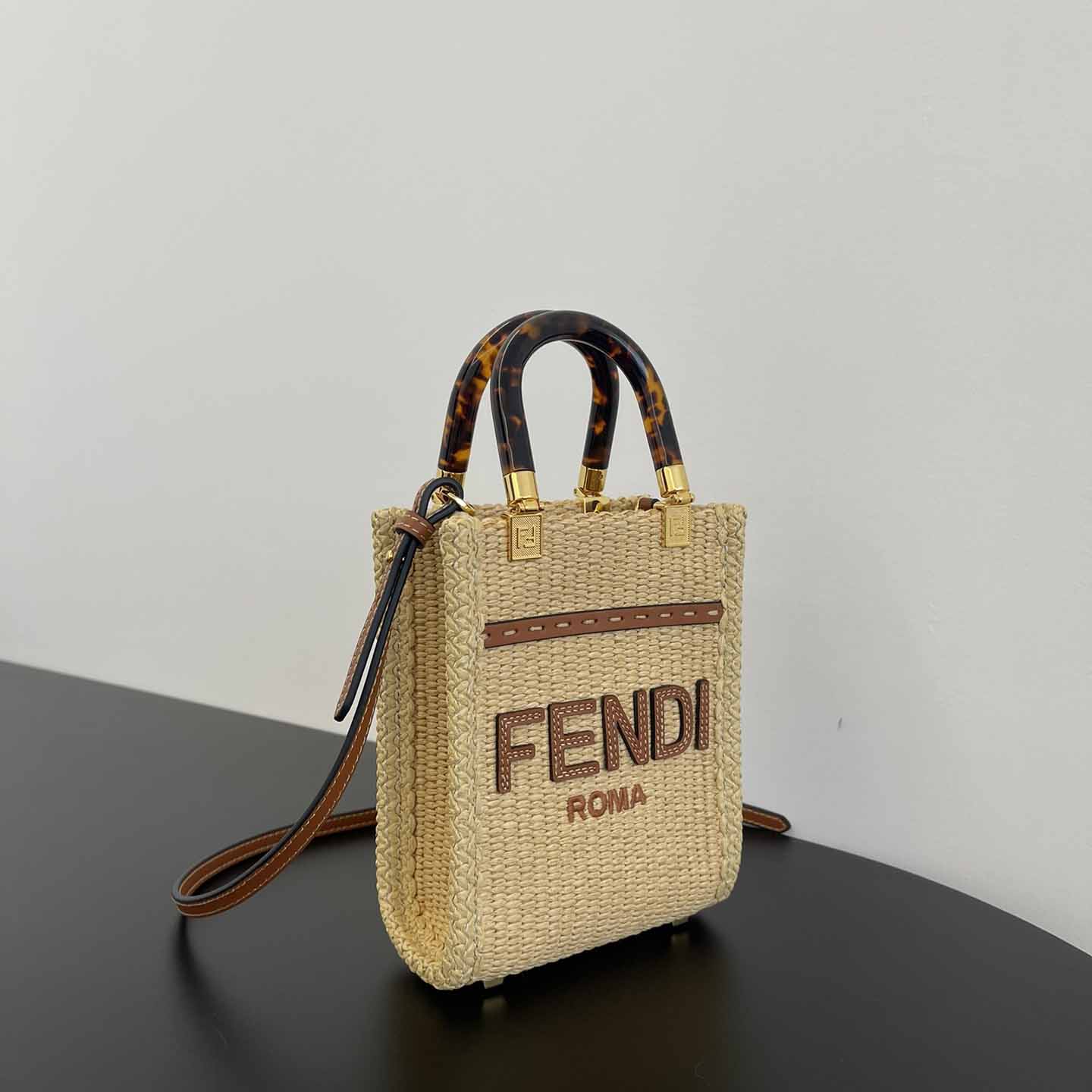 Fendi Mini Sunshine Shopper Beige Cotton Fiber Mini-bag - DesignerGu